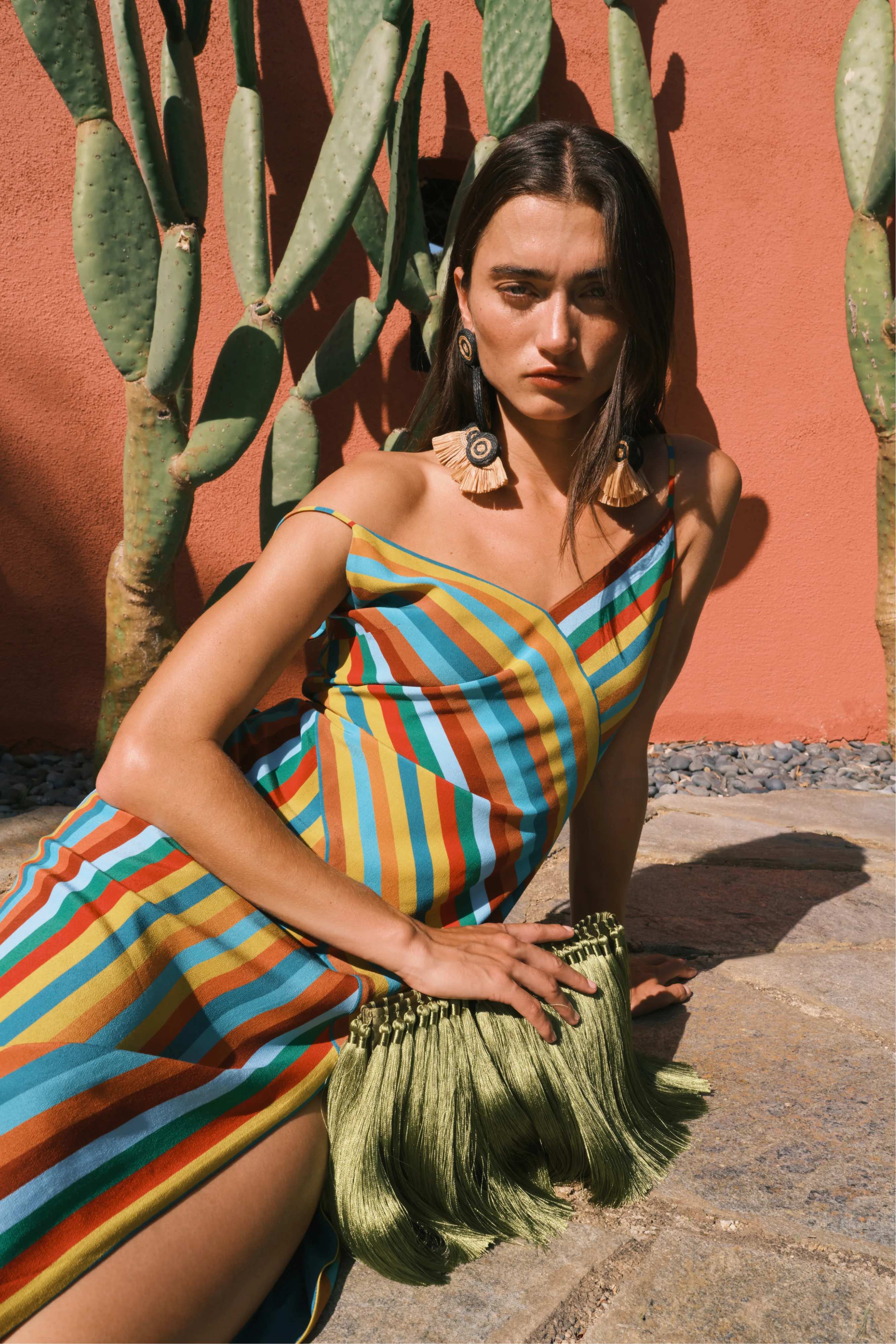 Maude Crepe Dress In Vibrant Multi Stripe