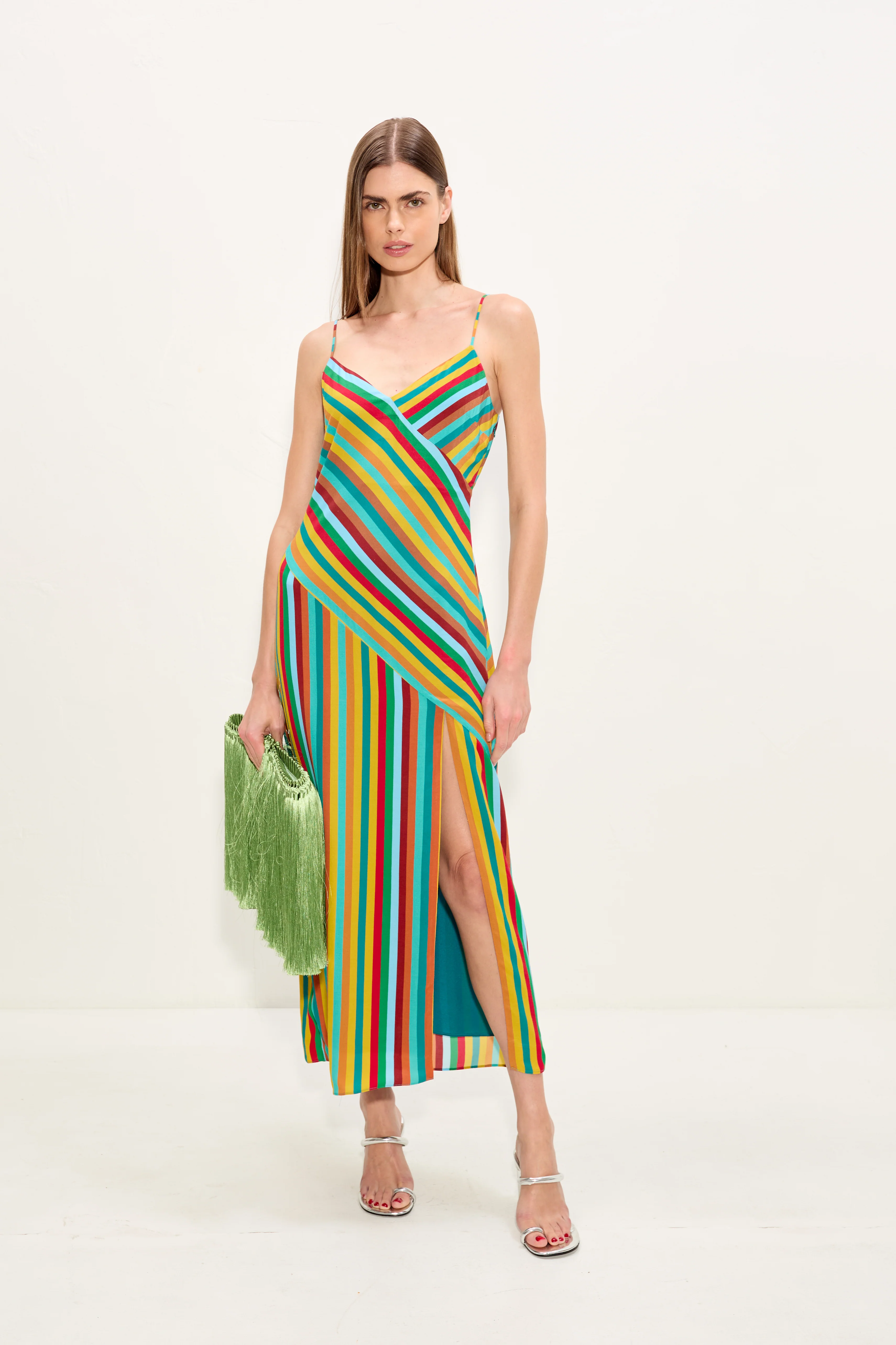 Maude Crepe Dress In Vibrant Multi Stripe - Image 3