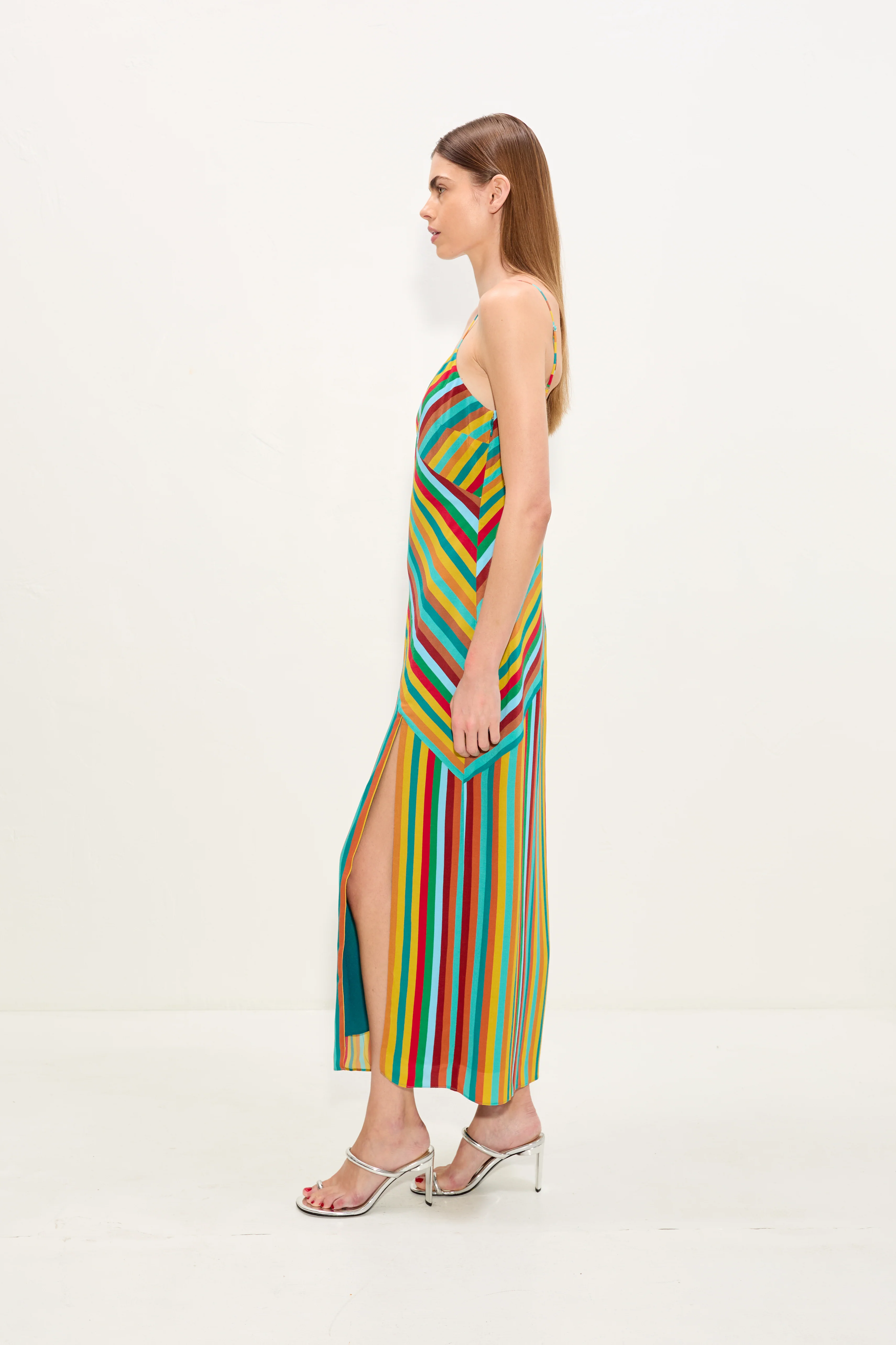 Maude Crepe Dress In Vibrant Multi Stripe - Image 4