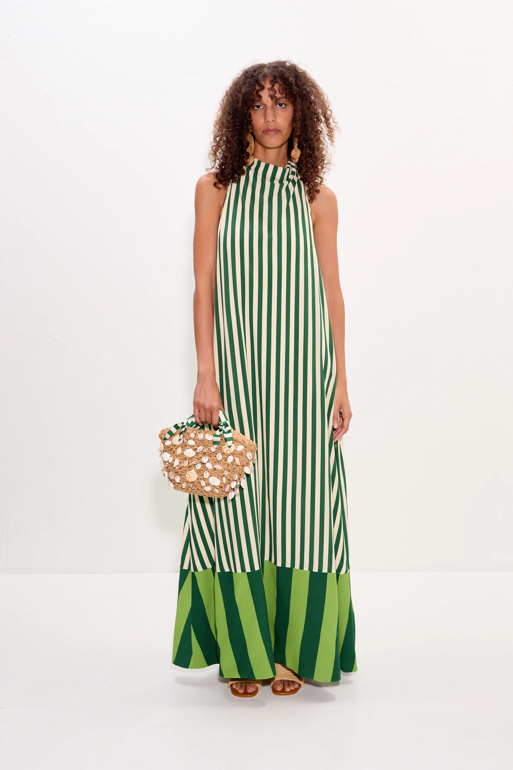 Mona Crepe Dress in Green Stripe Combo - Image 3