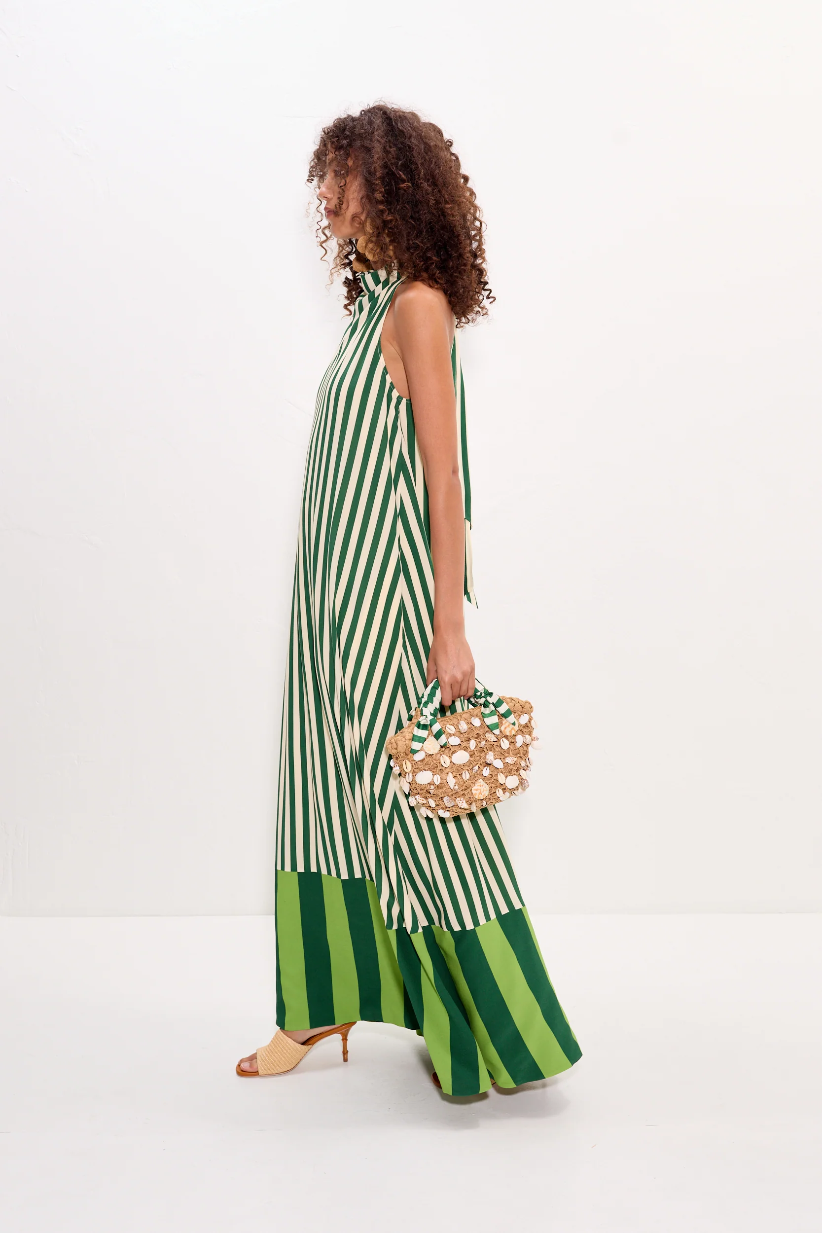 Mona Crepe Dress in Green Stripe Combo - Image 4