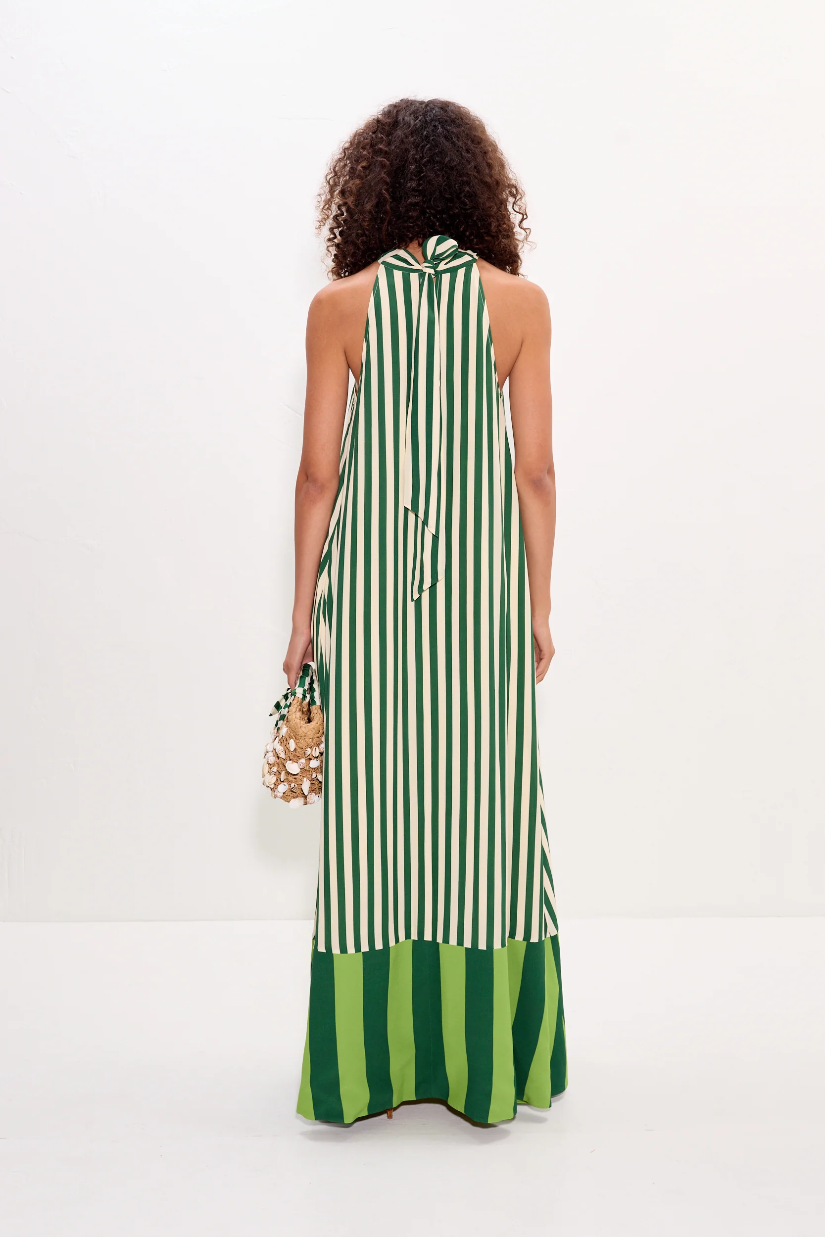 Mona Crepe Dress in Green Stripe Combo - Image 5