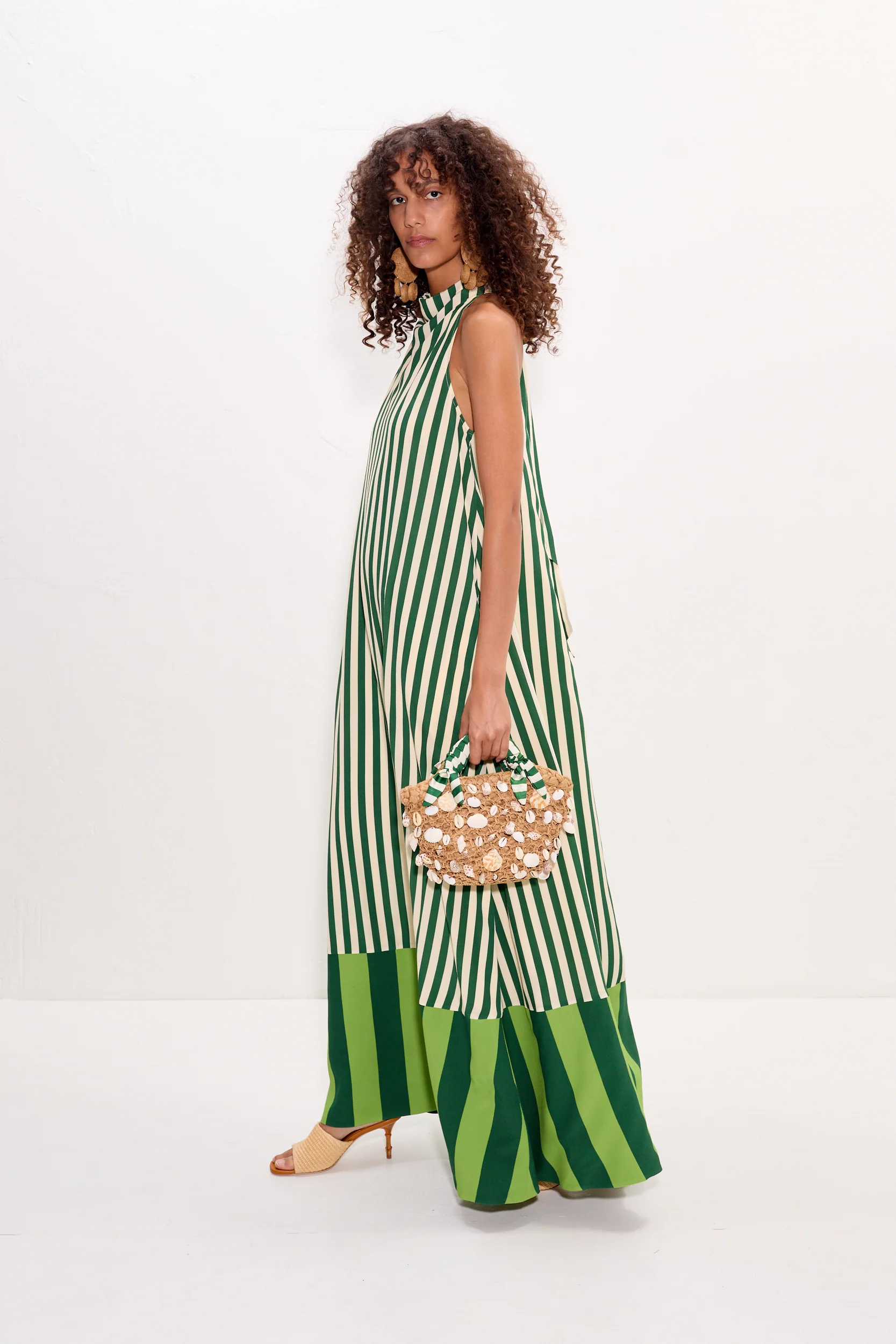 Mona Crepe Dress in Green Stripe Combo - Image 6