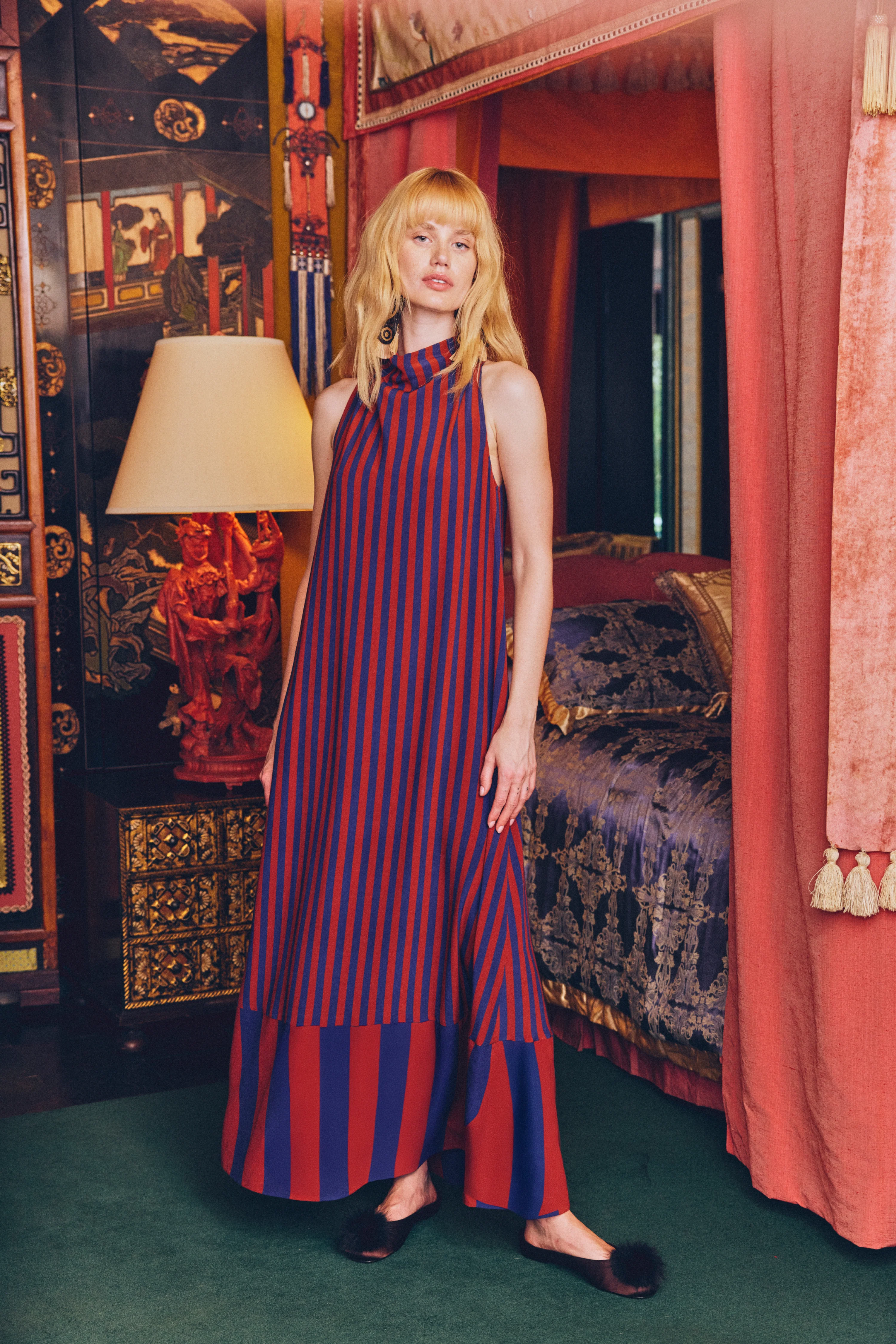 Mona Crepe Dress In Navy/Henna - Image 4