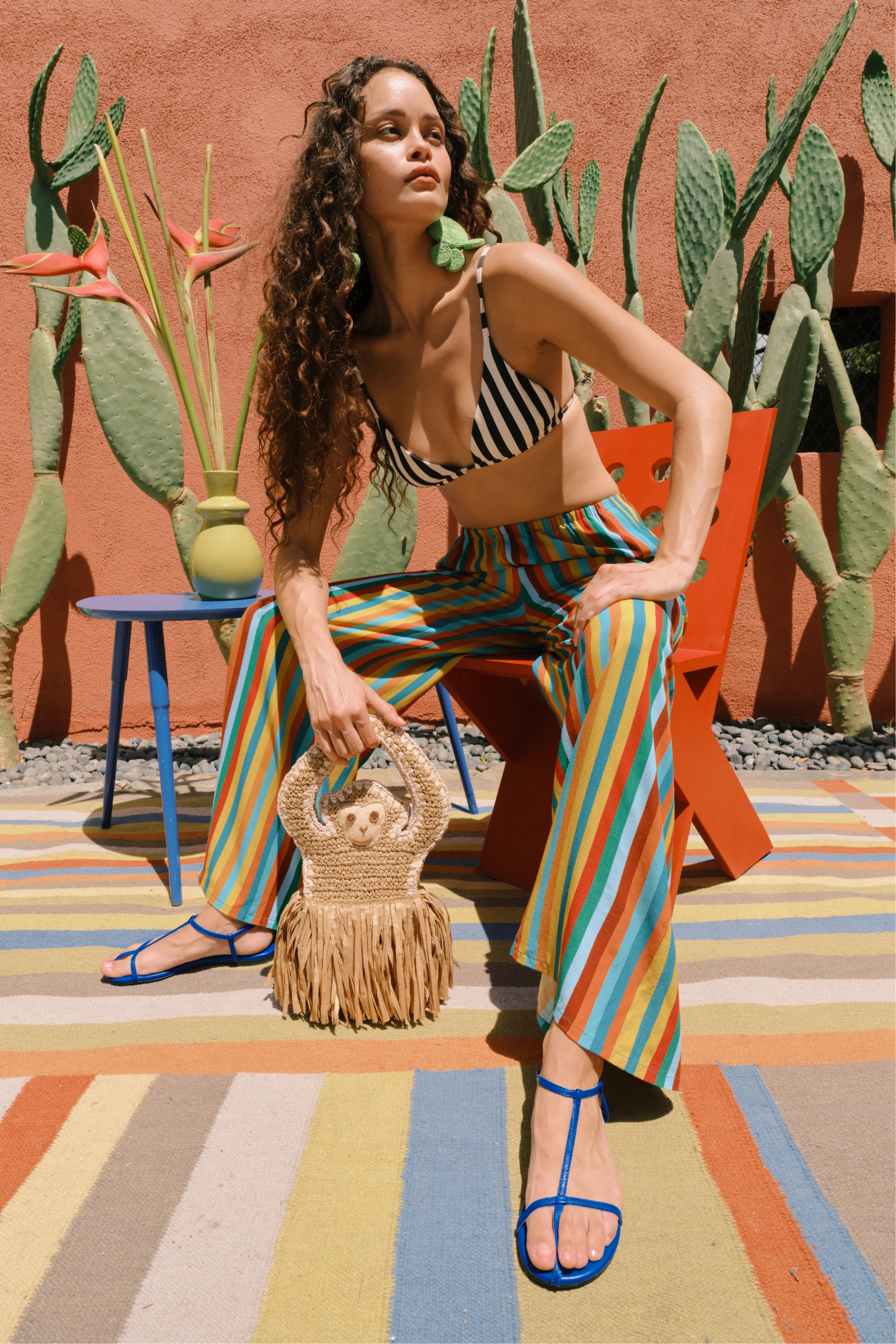 Nella Crepe Wide Leg Pant In Vibrant Multi Stripe