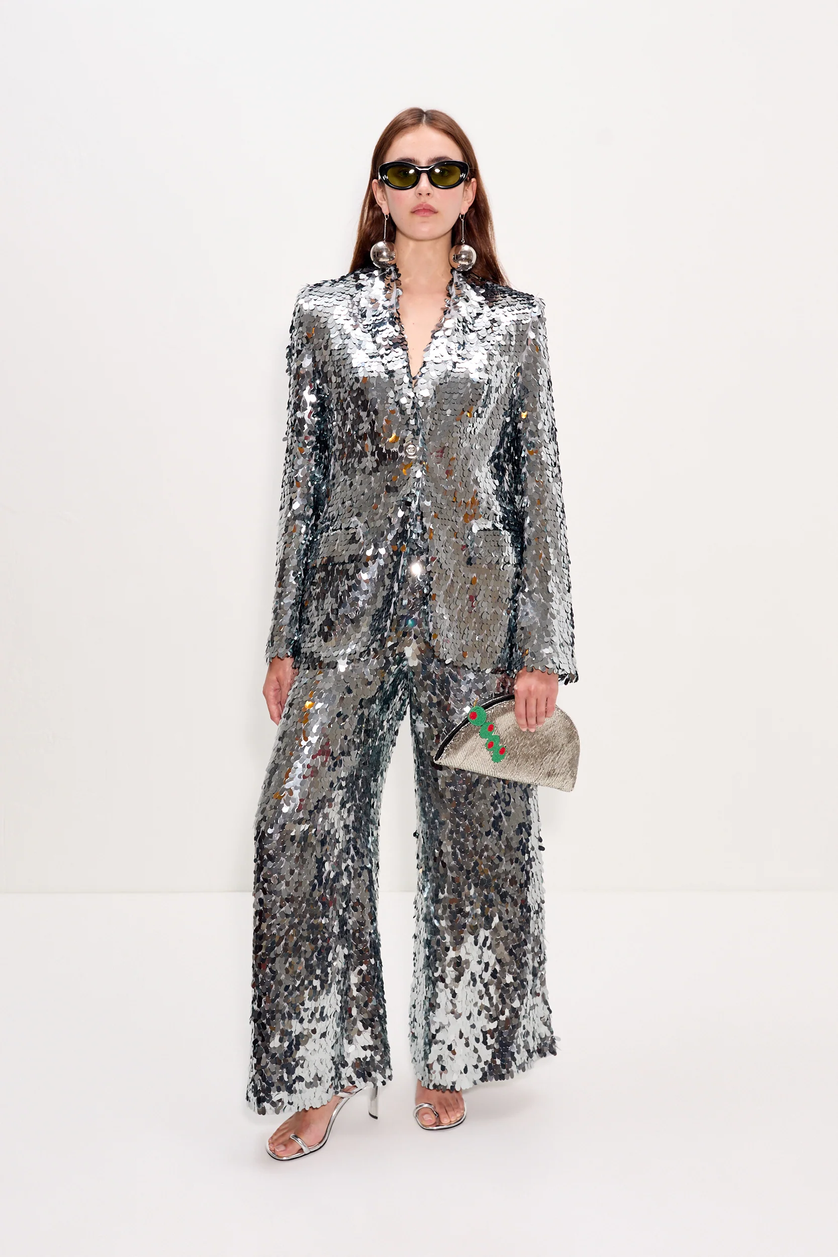 Nella Sequin Wide Leg Pant In Satellite Silver - Image 4