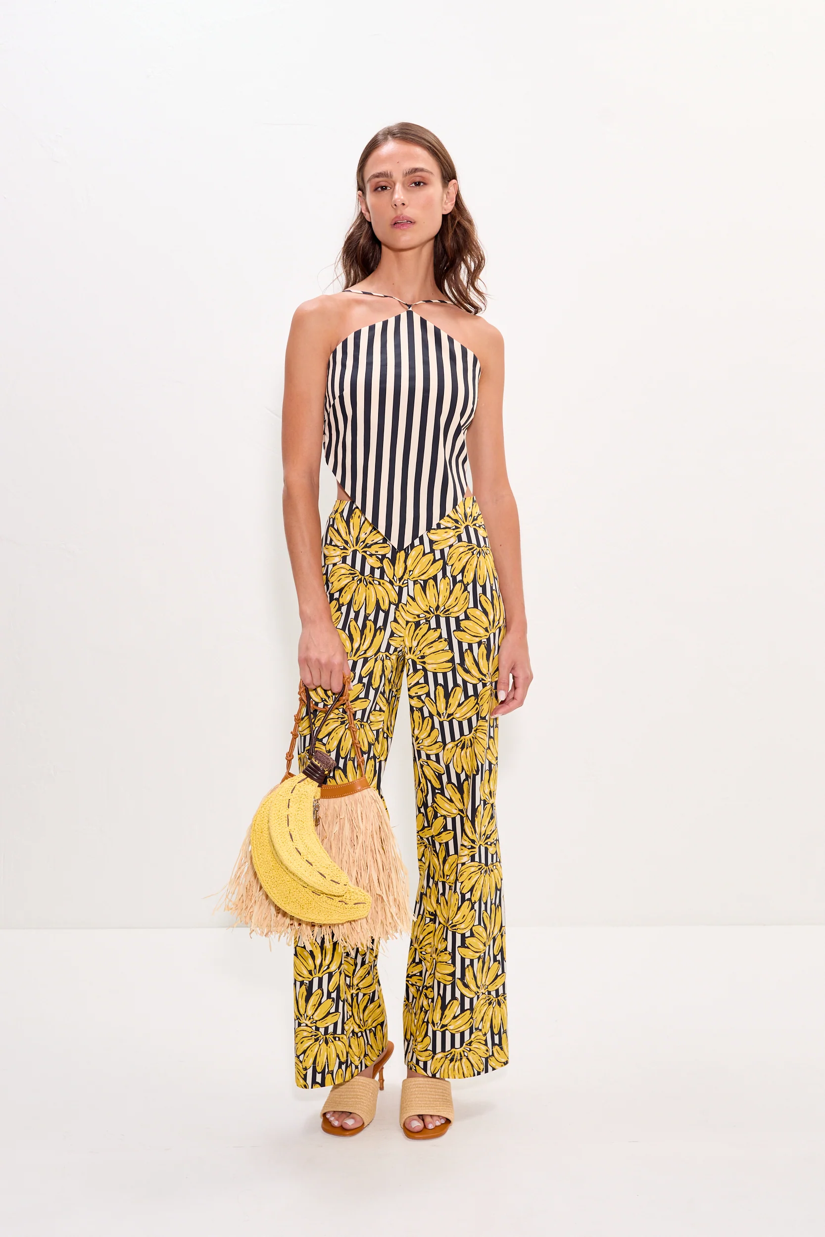 Pia Poplin Pant in Banana Stripe - Image 3