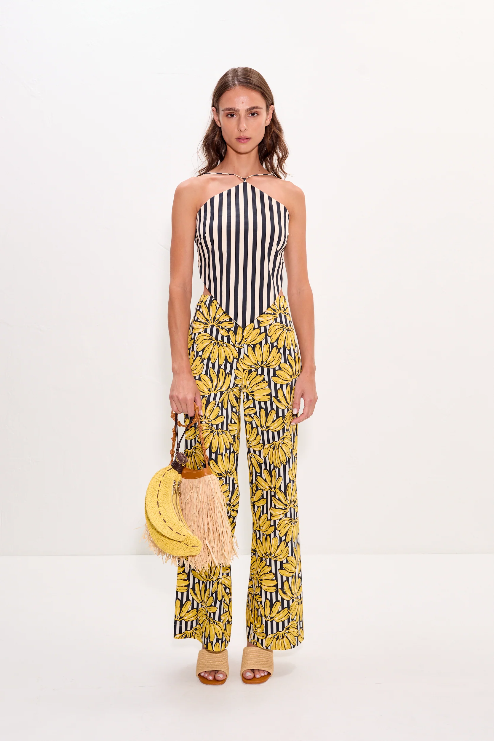Pia Poplin Pant in Banana Stripe - Image 5