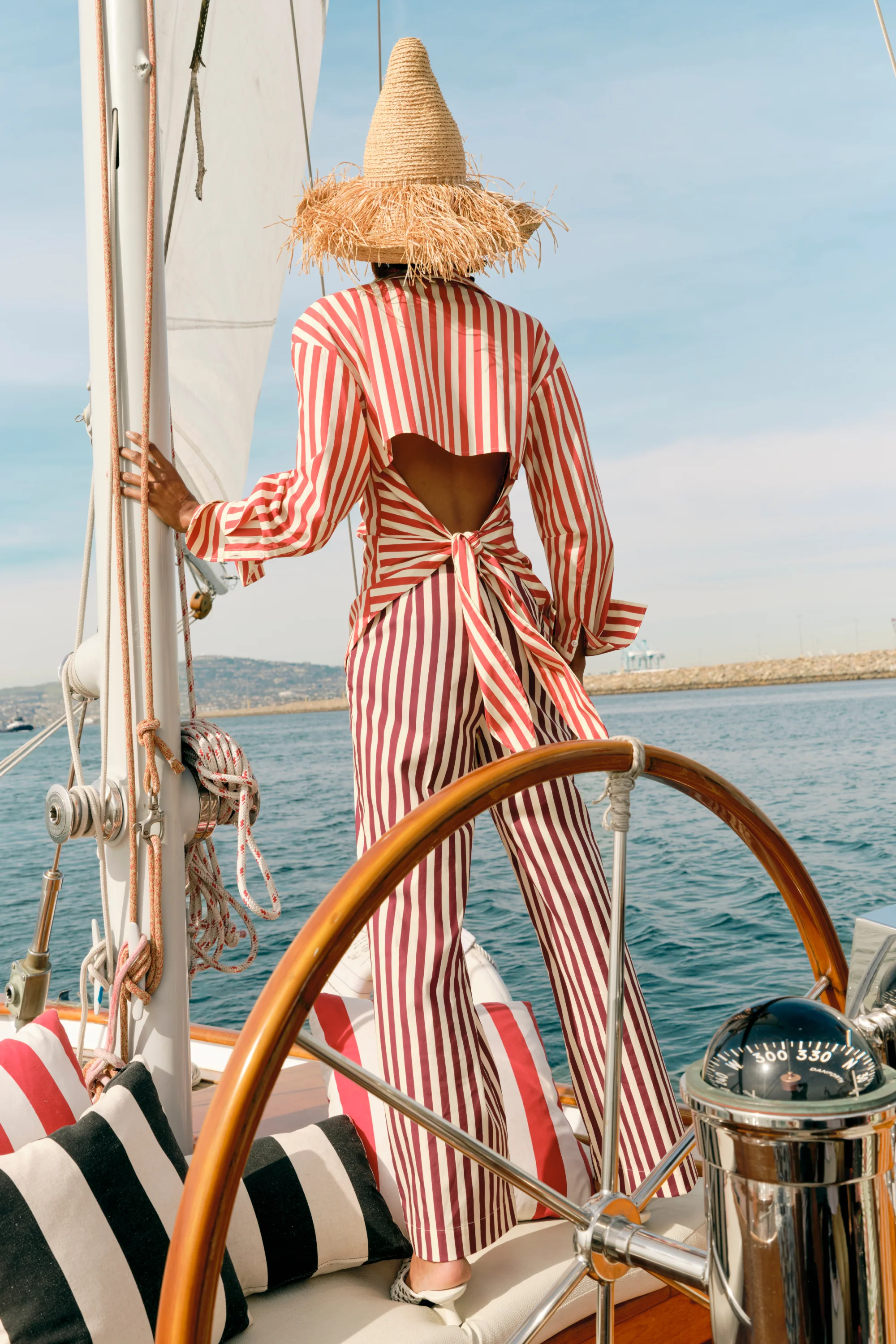 Loch Poplin Button Up in Venetian Red Stripe - Image 8