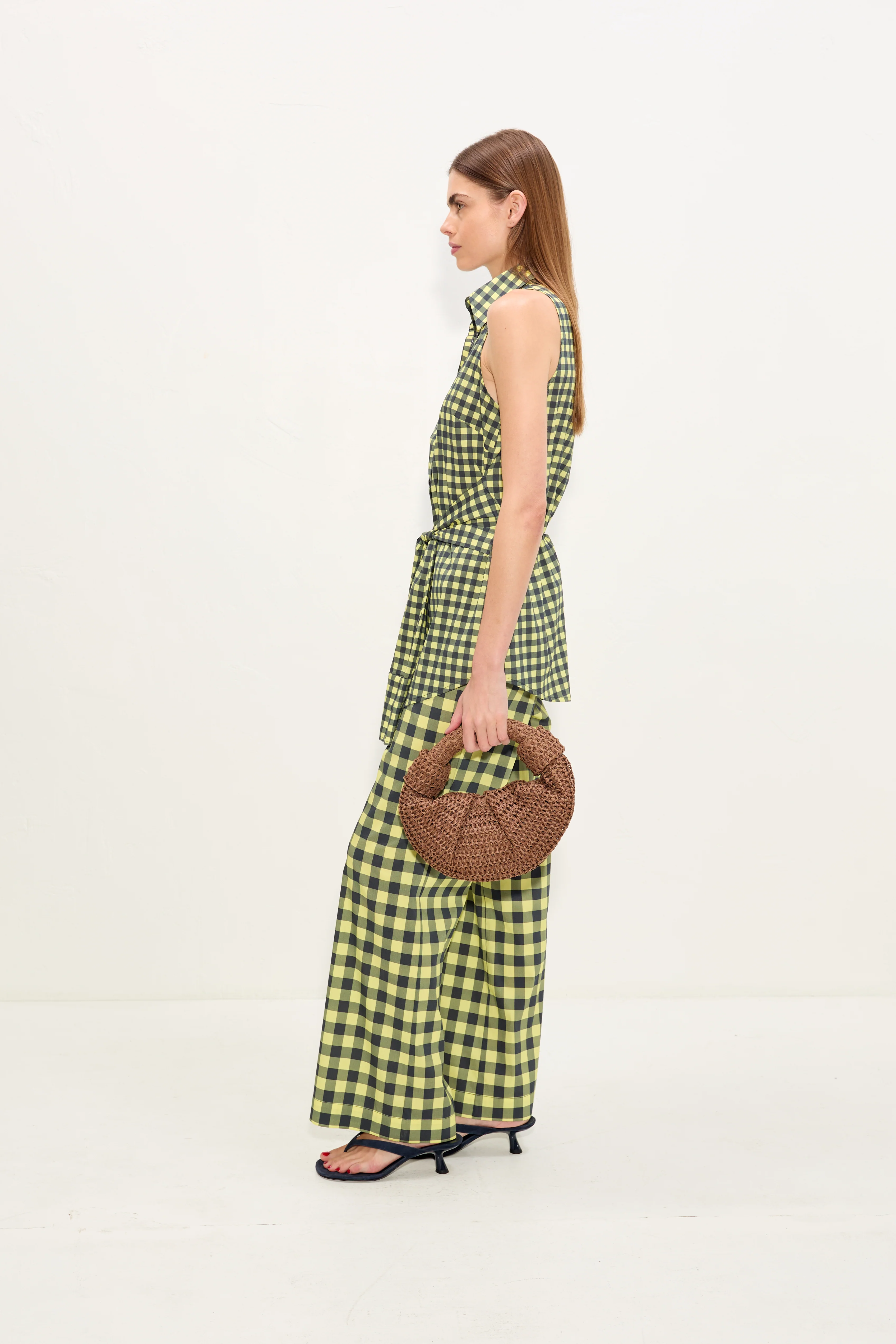 Pia Poplin Pant In Peridot/Ebony Gingham - Image 3