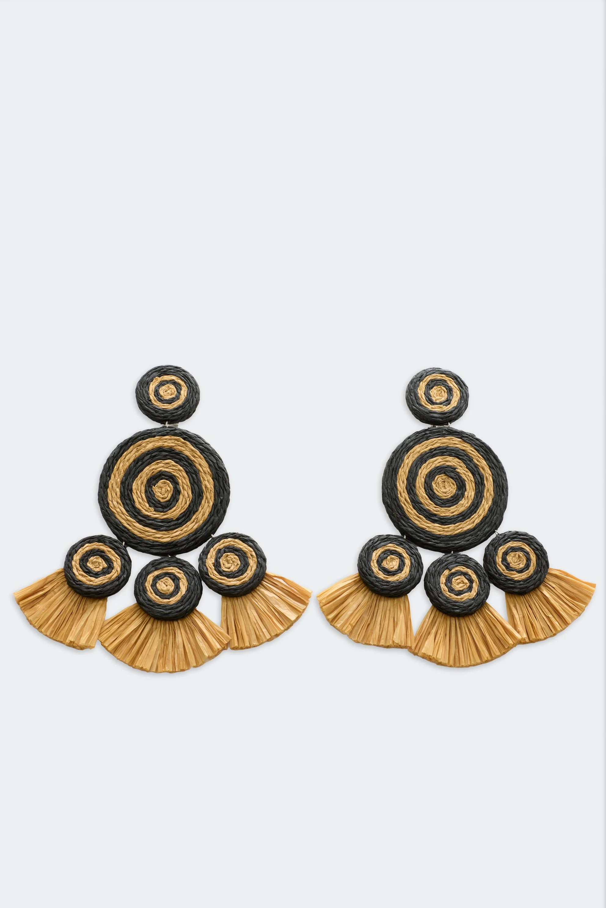 Raffia Fringe Deco Earring in Black/Natural - Image 2