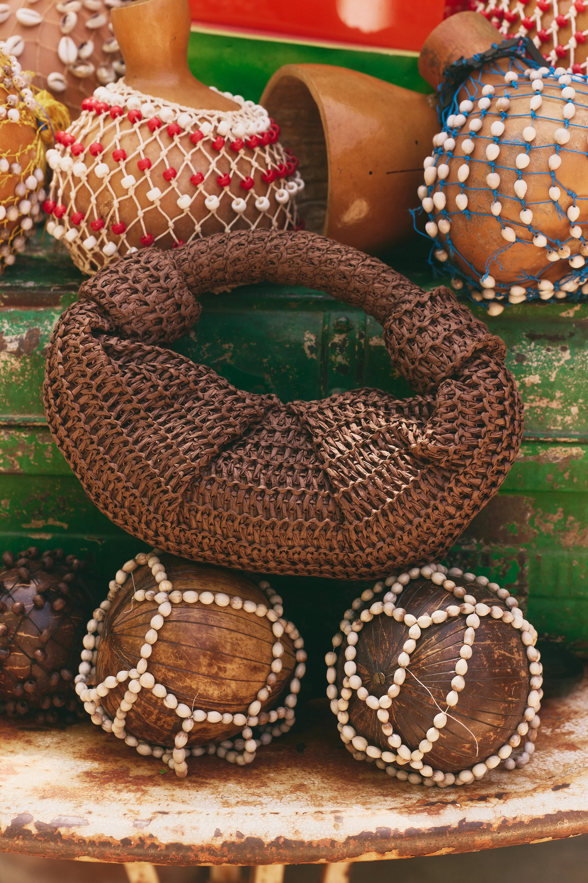 Raffia Lopsy Bag In Chocolate - Image 3