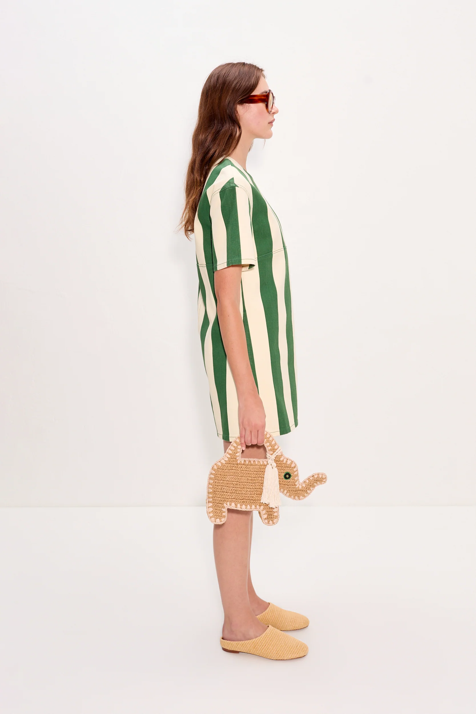 Sahara Short Sleeve Mini Dress In Gummy Green/Ecru - Image 3