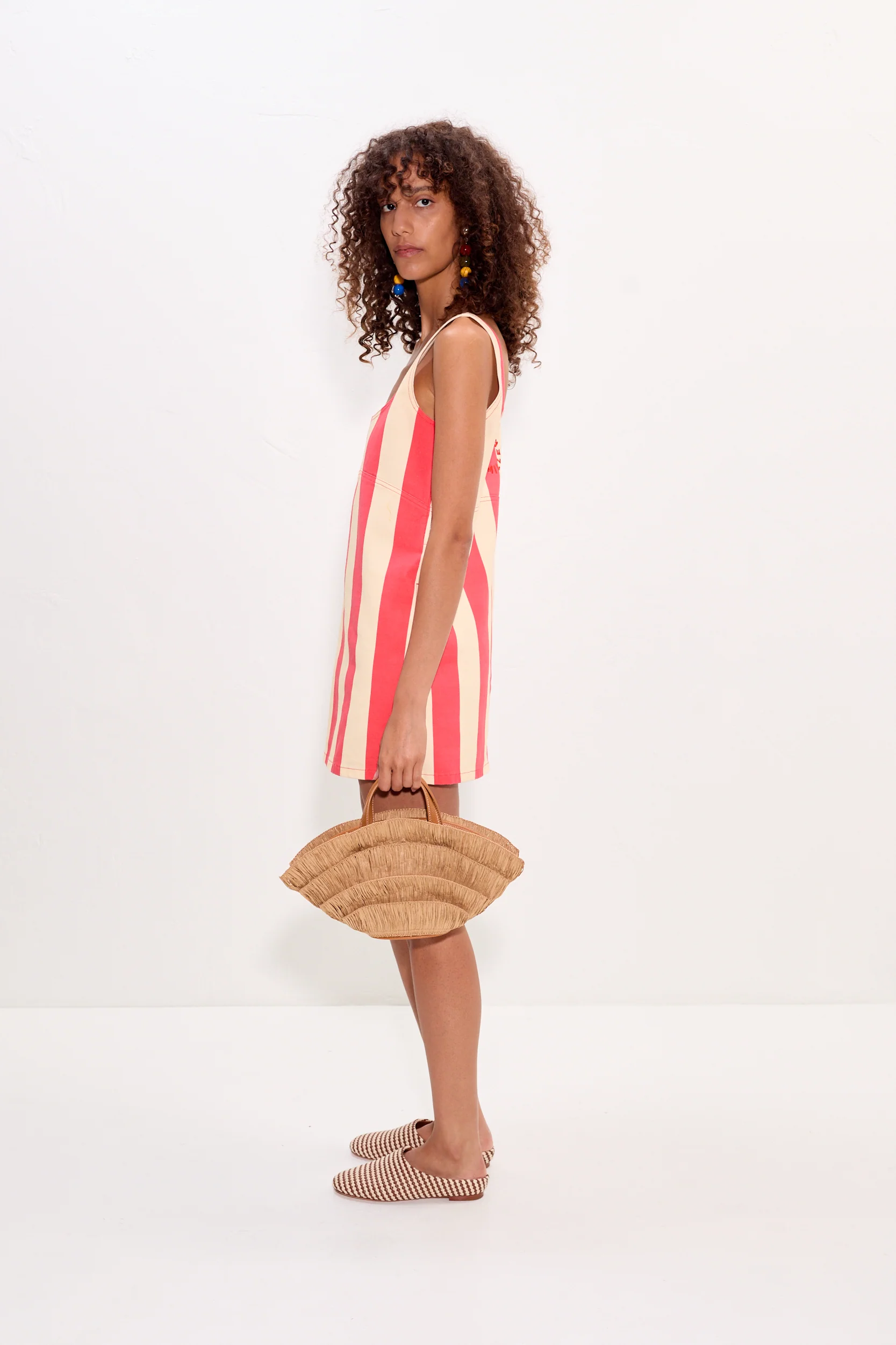 Sahara Striped Denim Dress in Venetian Red Stripe - Image 4