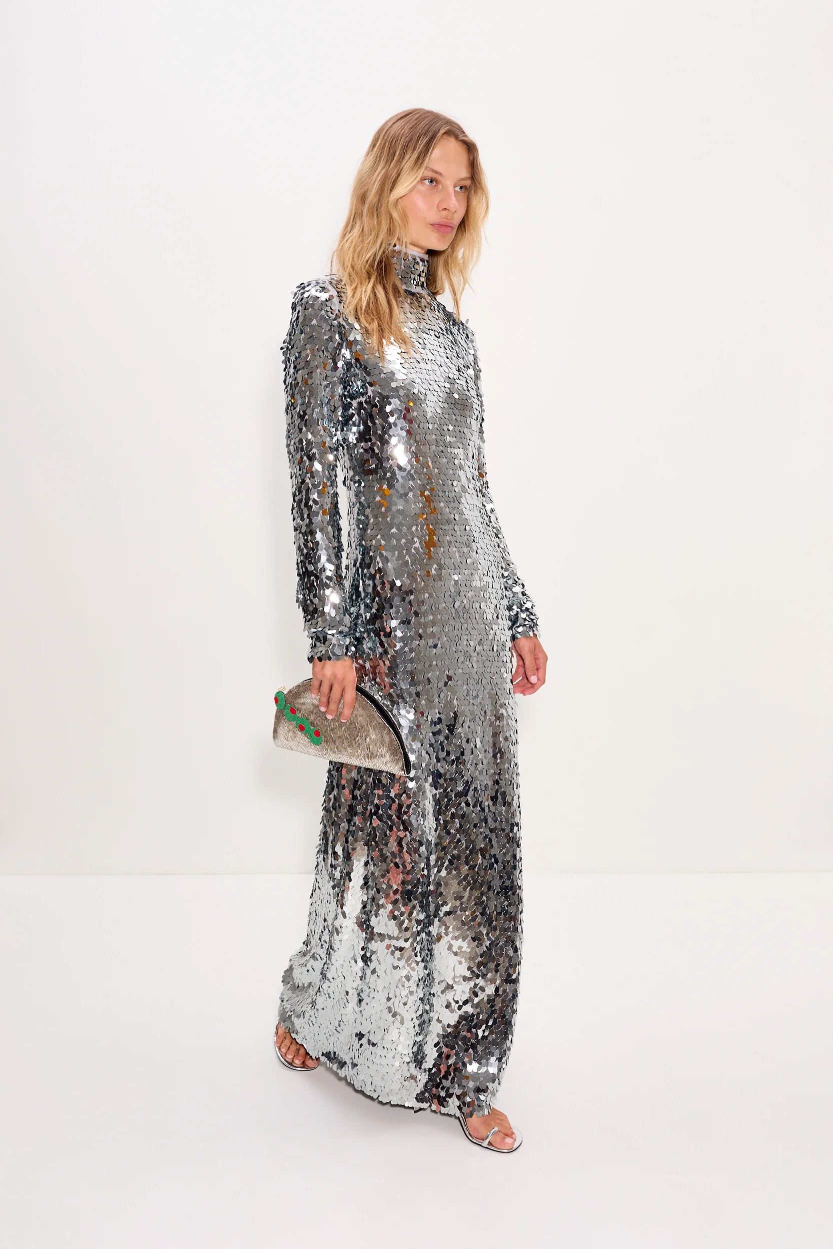 Sculpty Sequin Dress In Satellite Silver - Image 3