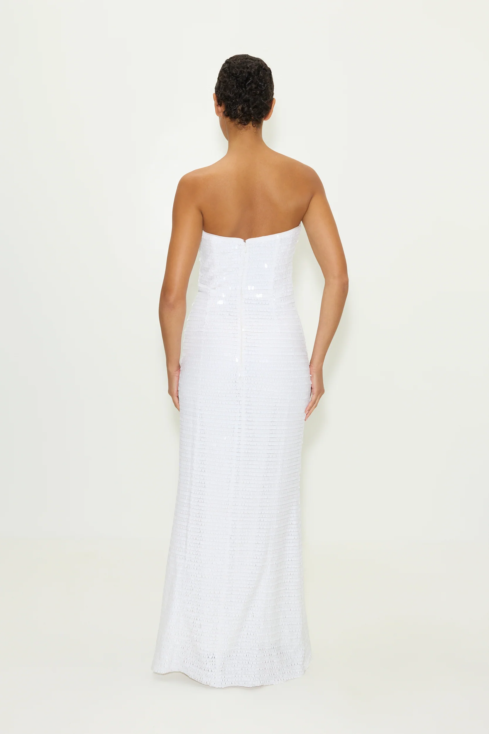 Sculpty Strapless Piano Sequin Dress in Macadamia - Image 5