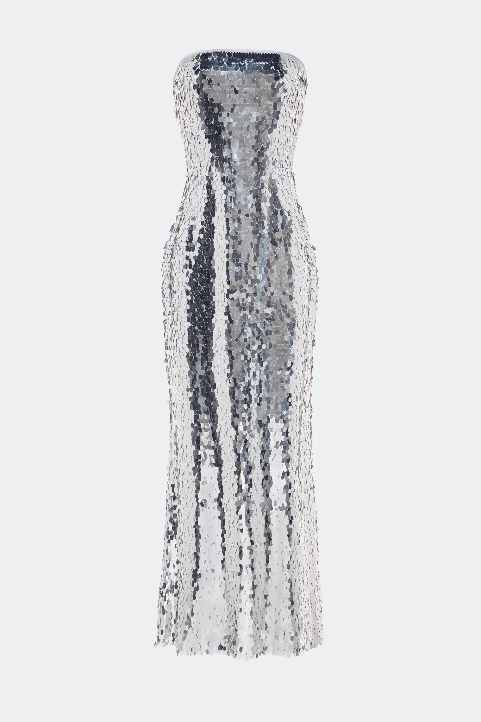 Sculpty Strapless Sequin Dress In Satellite Silver