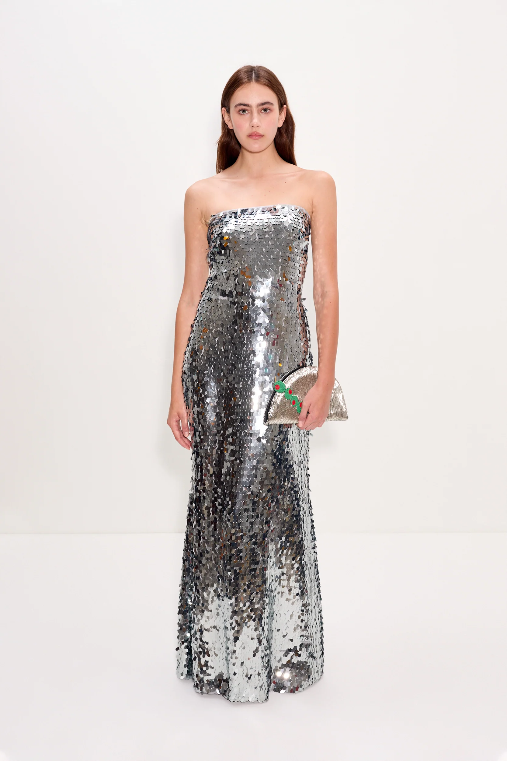 Sculpty Strapless Sequin Dress In Satellite Silver - Image 3