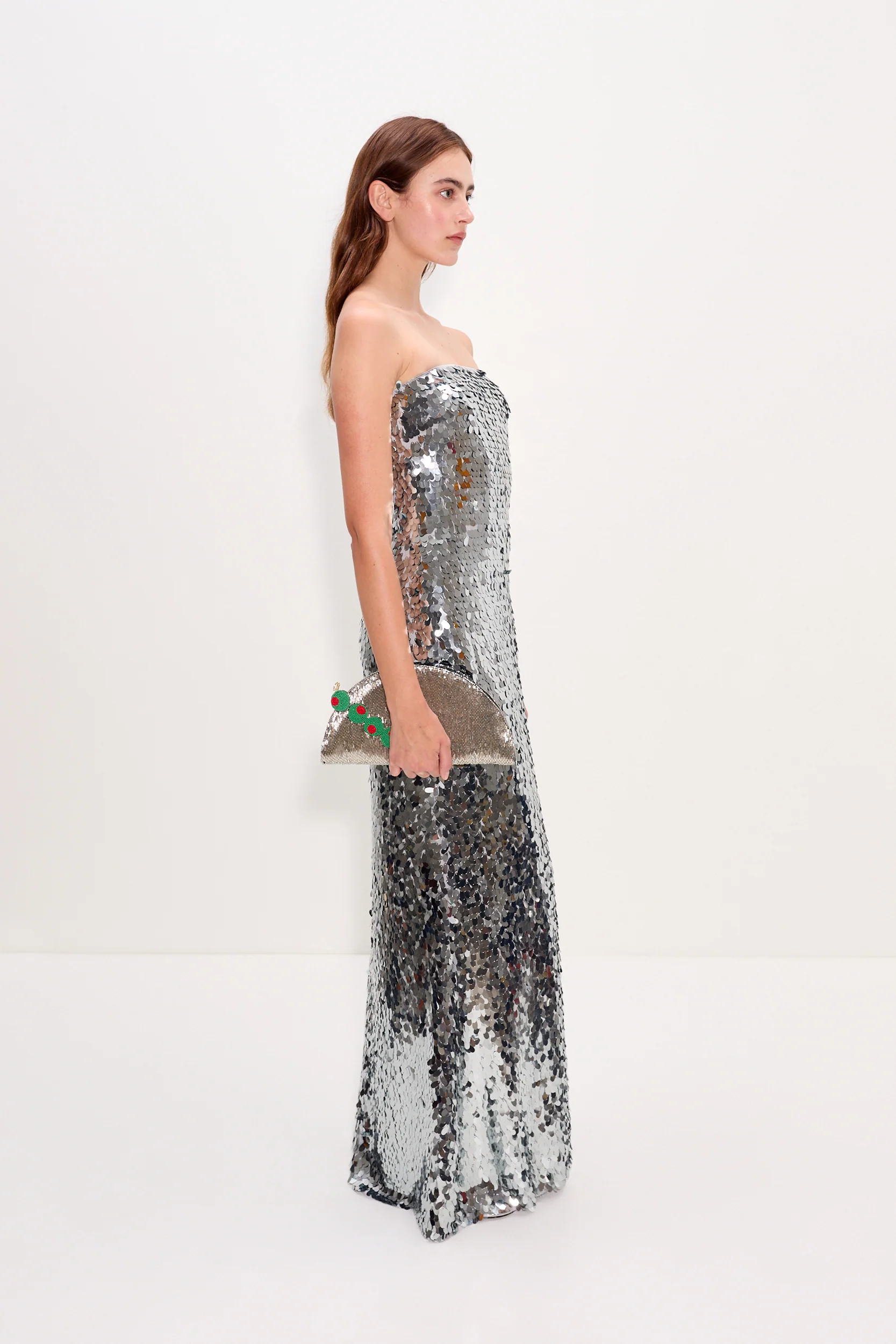 Sculpty Strapless Sequin Dress In Satellite Silver - Image 4
