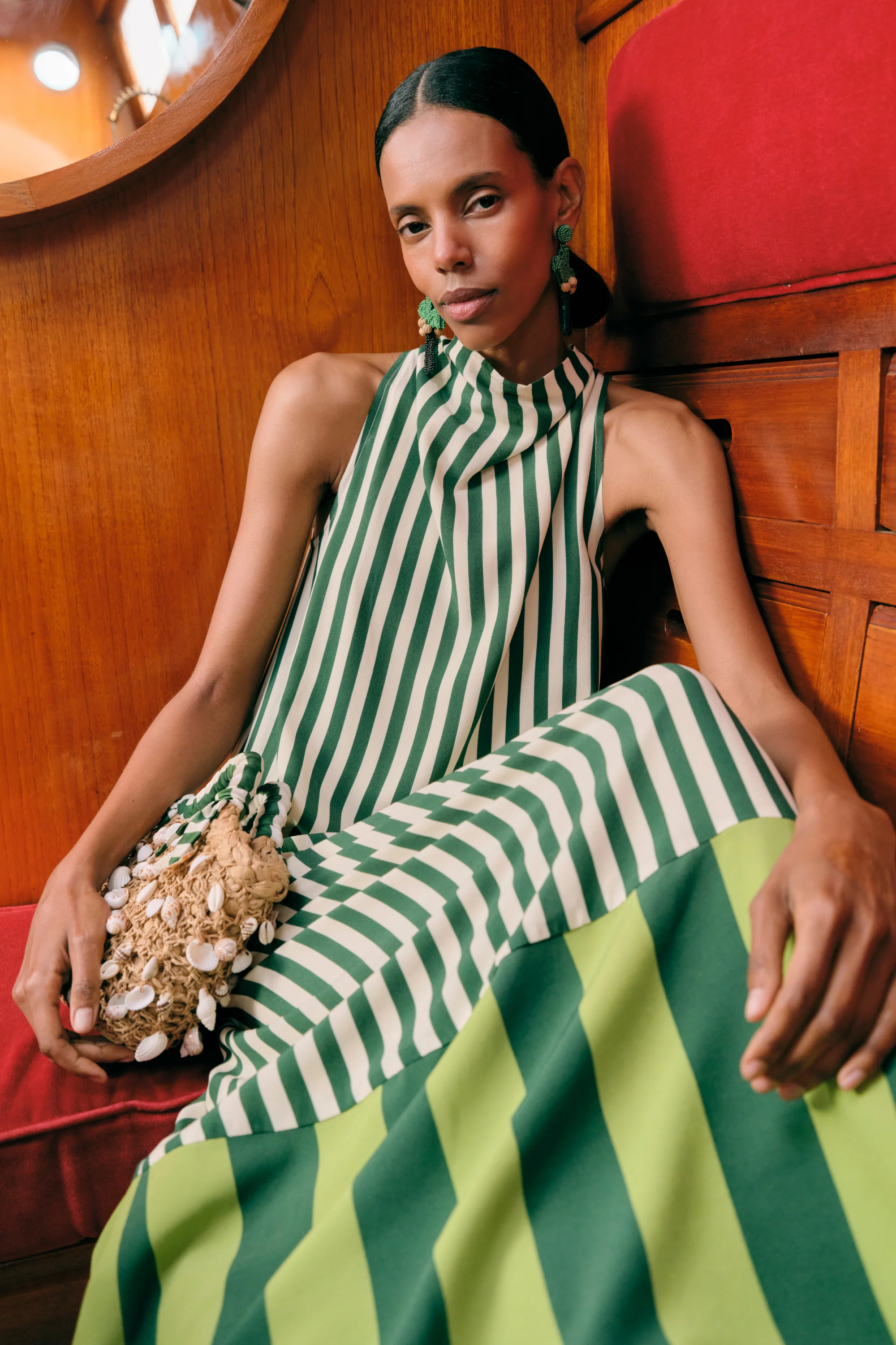 Shelly Bag in Natural/Green Stripe - Image 2