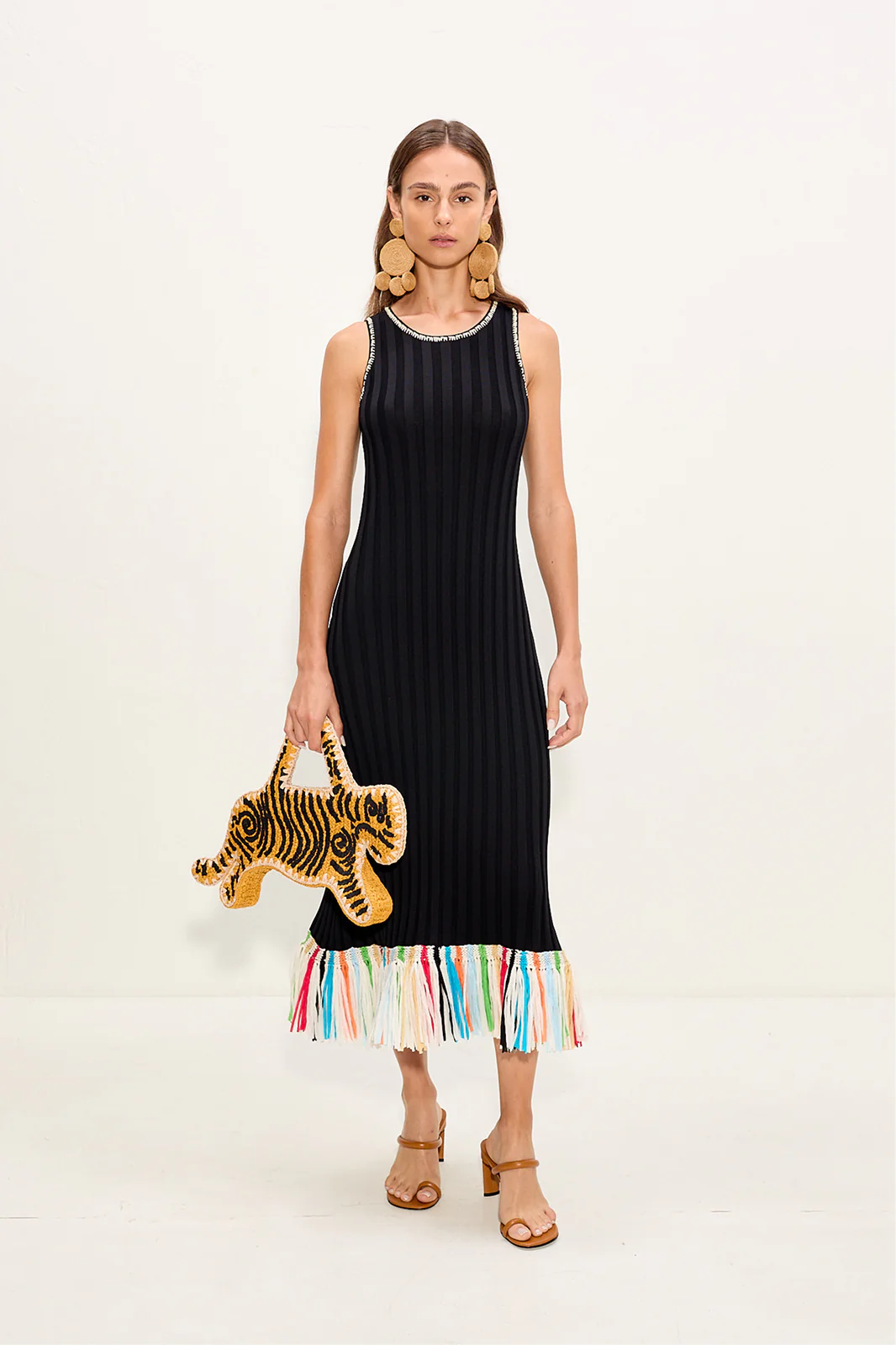 Thea Knit Fringe Dress In Black Multi - Image 3