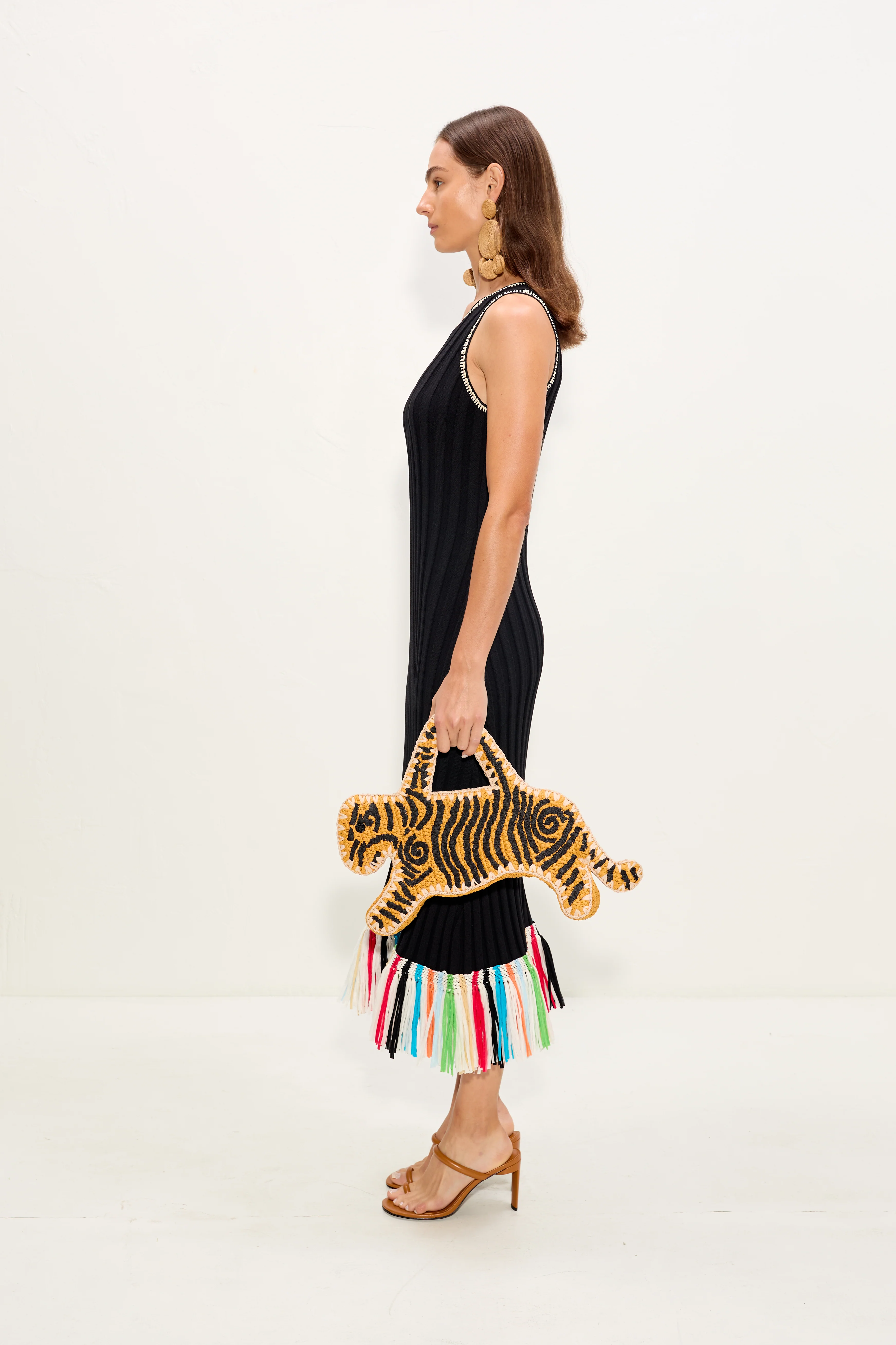 Thea Knit Fringe Dress In Black Multi - Image 4