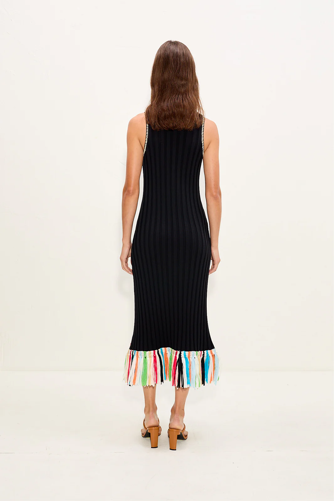 Thea Knit Fringe Dress In Black Multi - Image 5