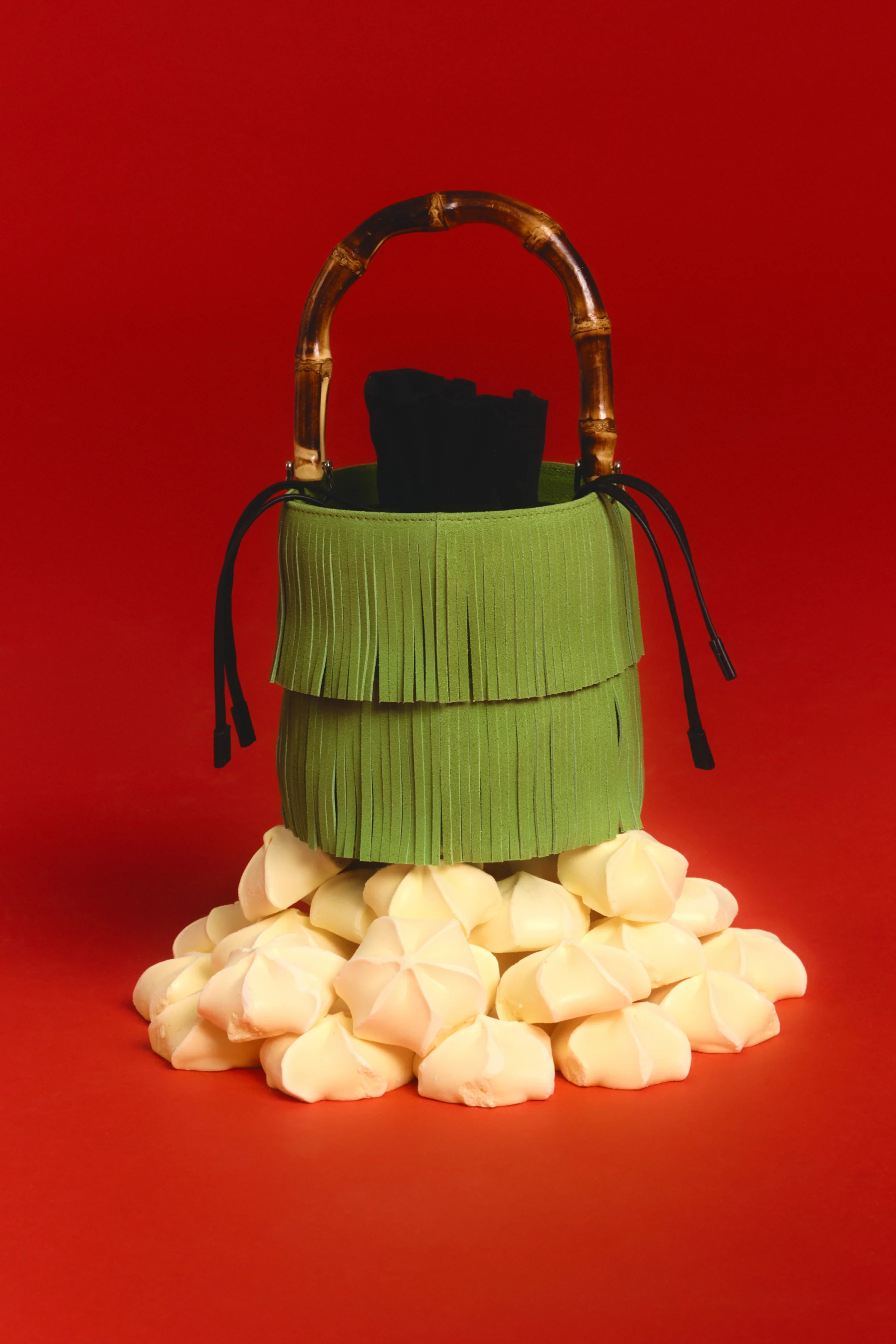 Tiki Fringe Suede Bag In Moss Green - Image 3