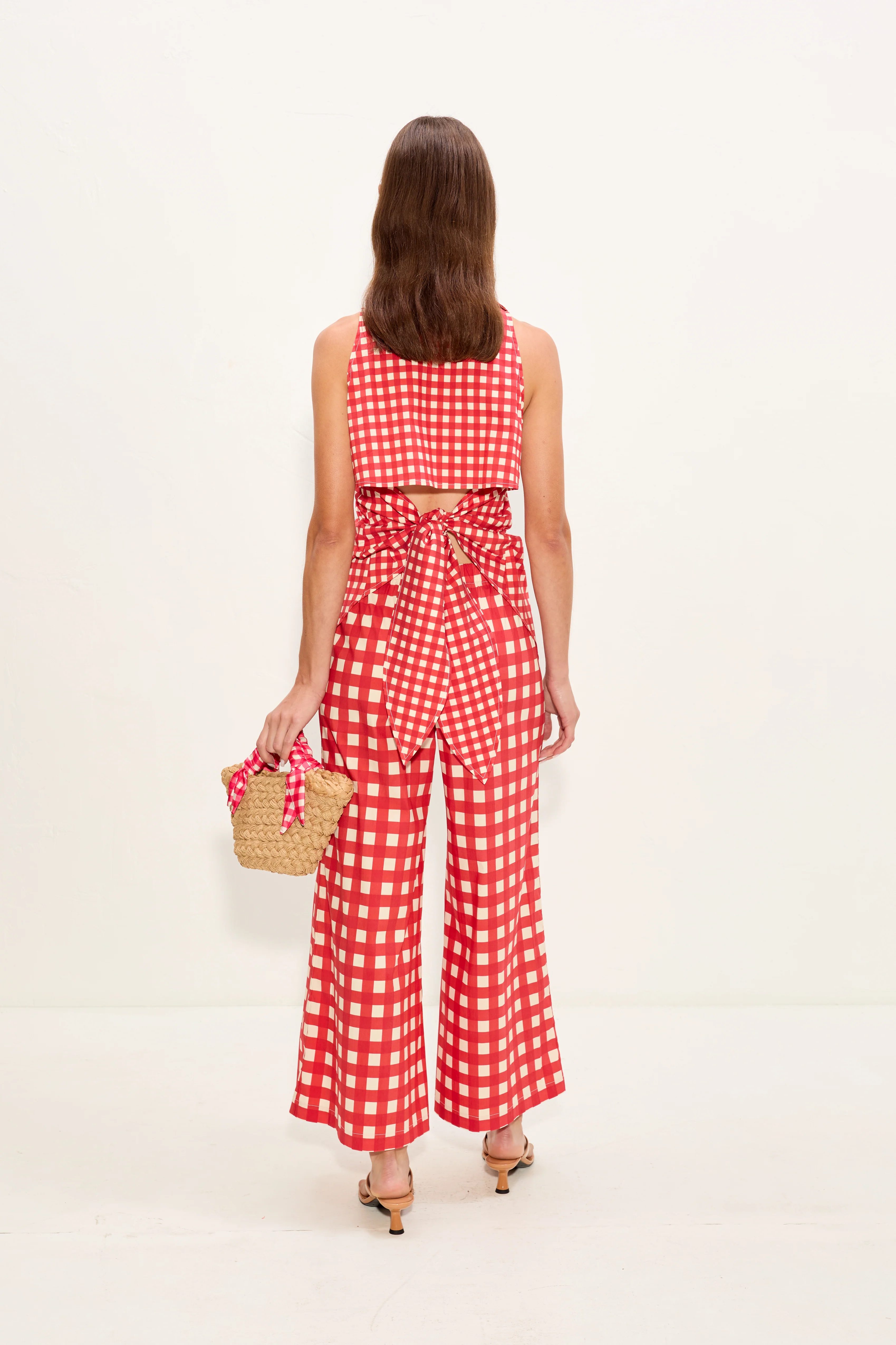 Toni Poplin Pant In Tomato/White Gingham - Image 4