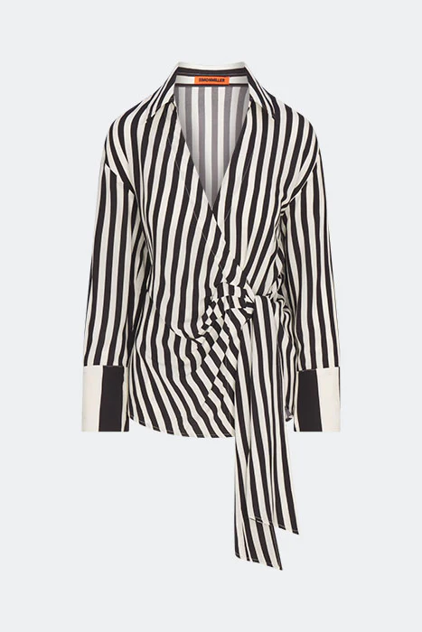 Vietta Crepe Top In Black/White Stripe