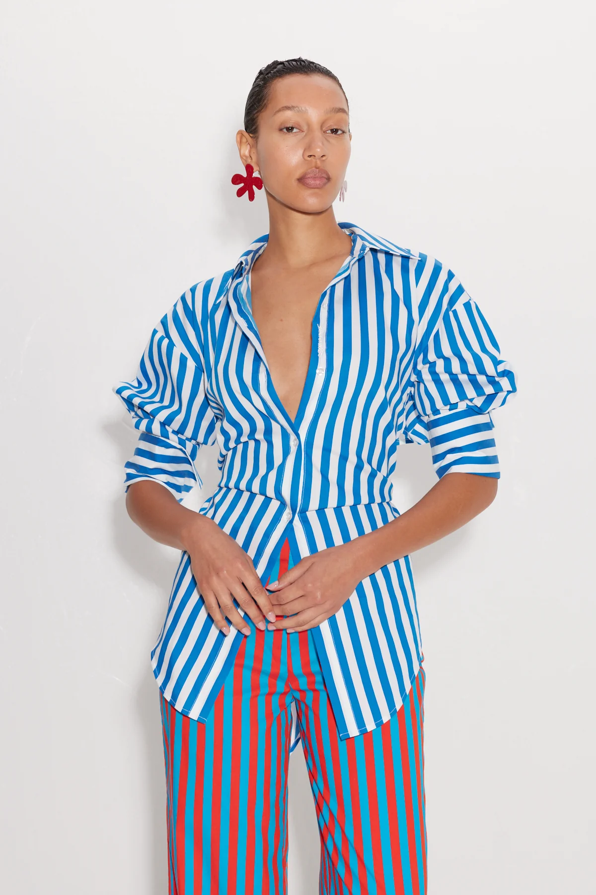 Loch Poplin Button Up in Blue Stripe - Image 3