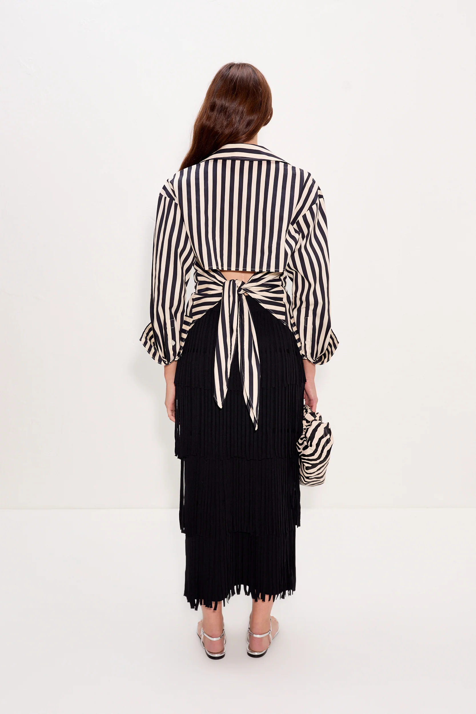Loch Poplin Button Up in Black/White Stripe - Image 3