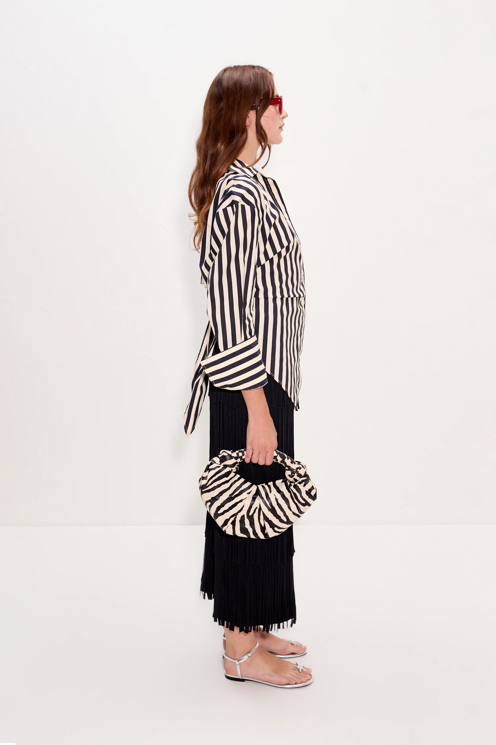 Loch Poplin Button Up in Black/White Stripe - Image 5