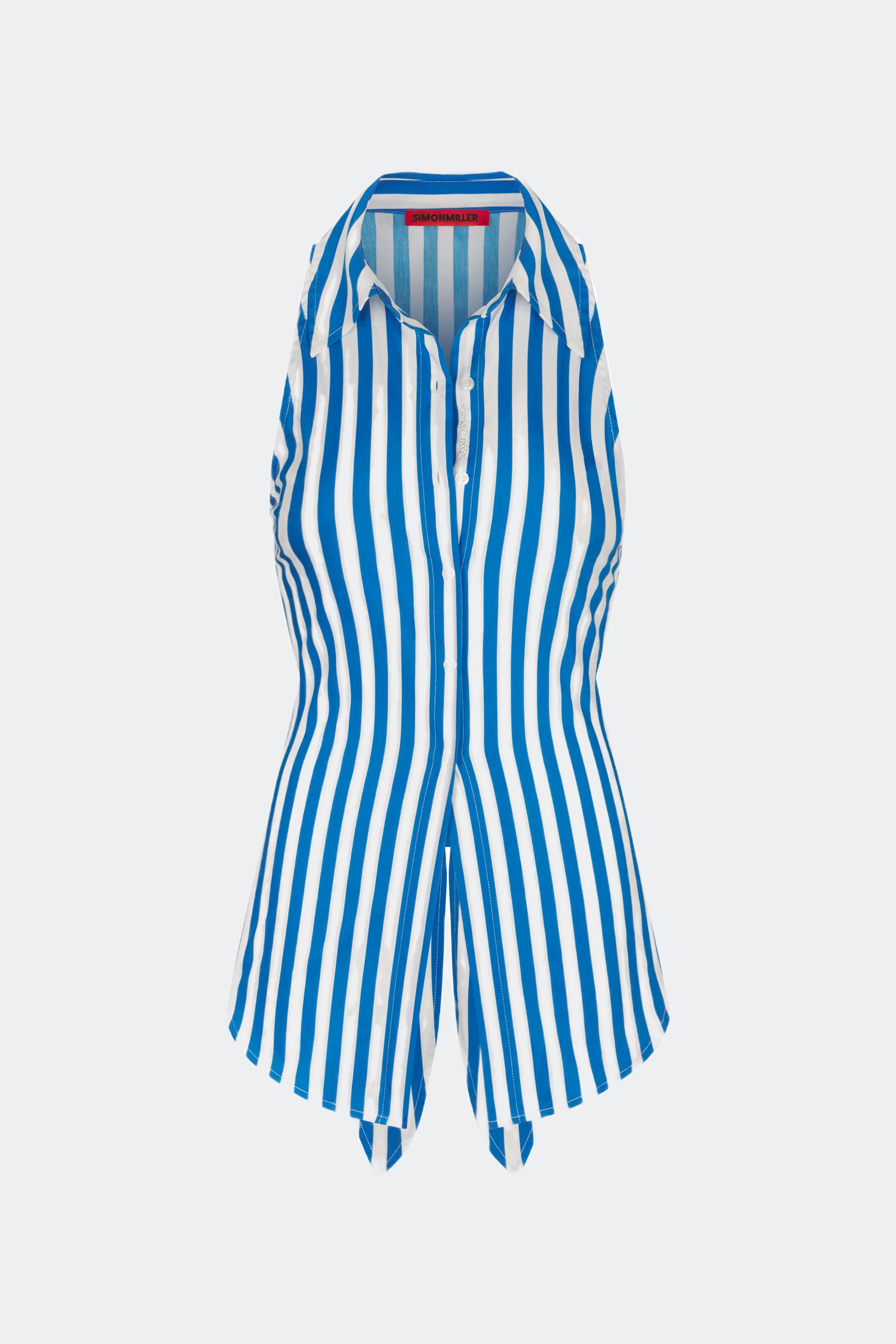 Loch Striped Sleeveless Poplin Button Up In Blue Stripe