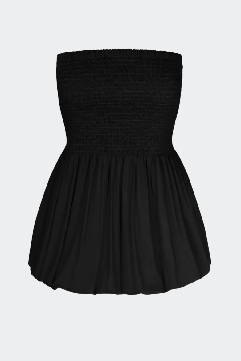 Via Smocked Mini Dress in Black