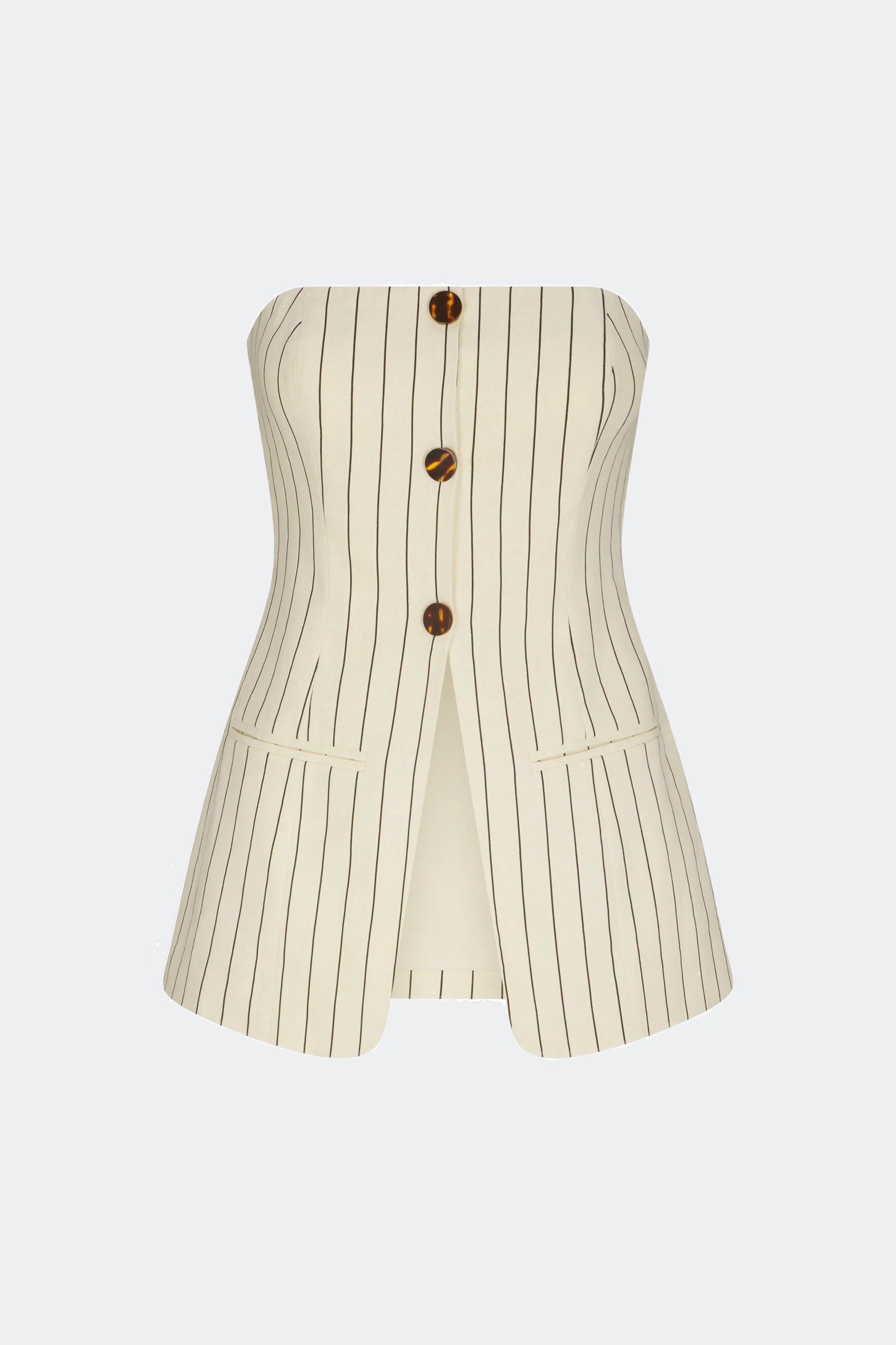 Mori Strapless Linen Top in Cream Pinstripe