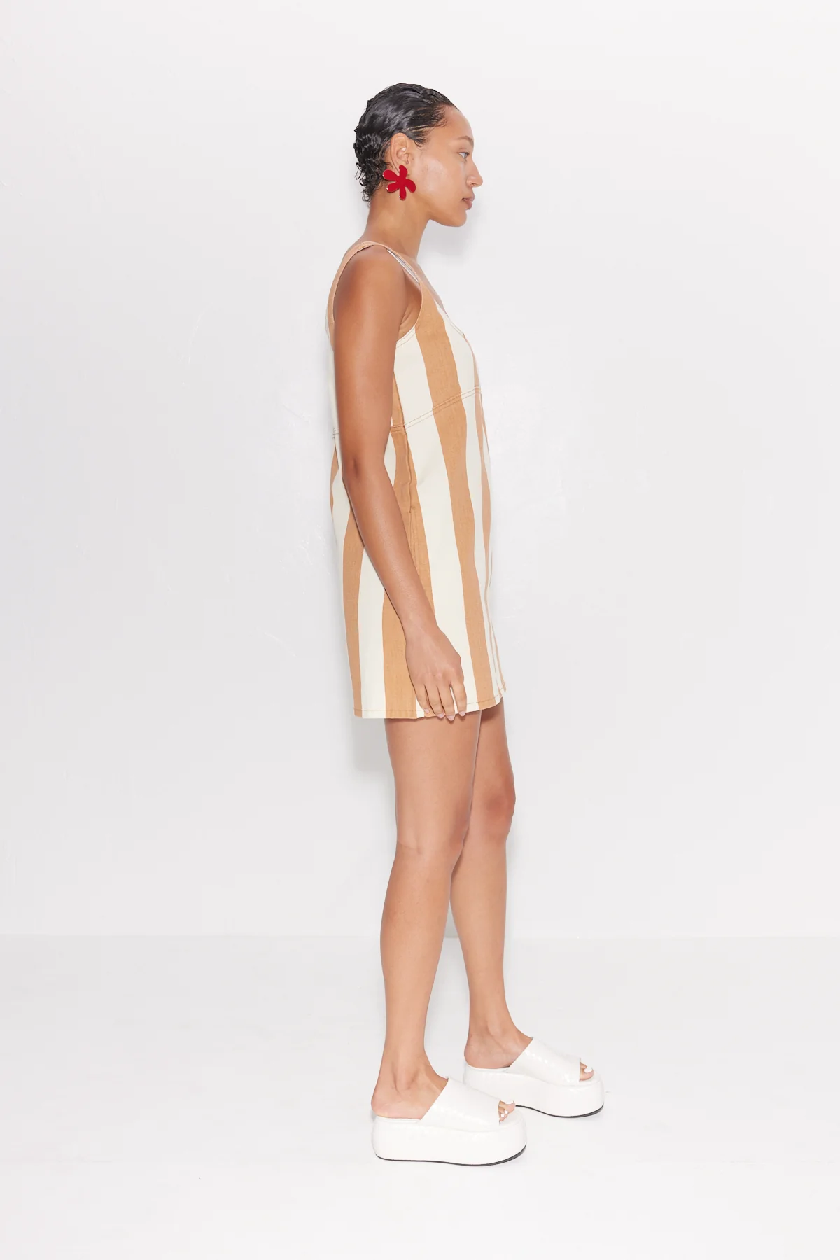 Sahara Striped Denim Dress in Tan Stripe - Image 4