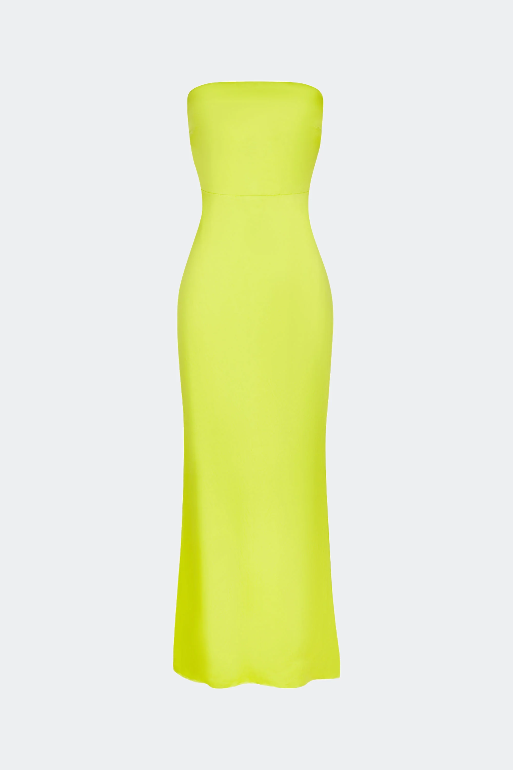 Sculpty Strapless Satin Dress in Lime