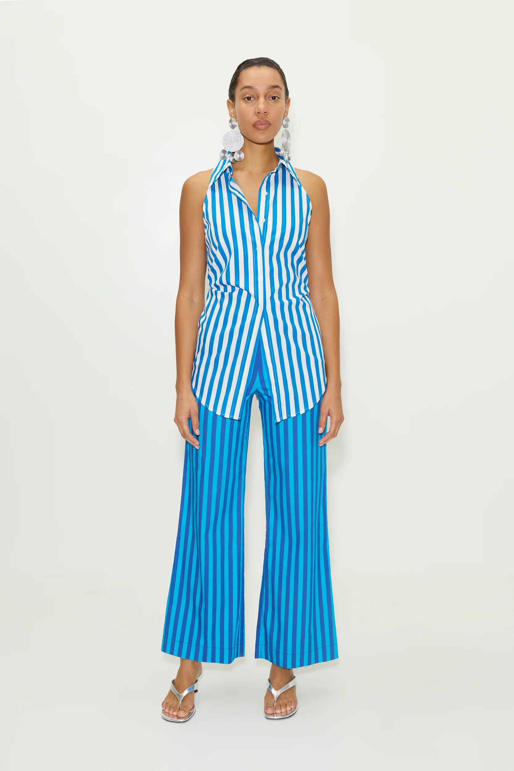 Pia Poplin Pant In Tonal Blue Stripe - Image 3