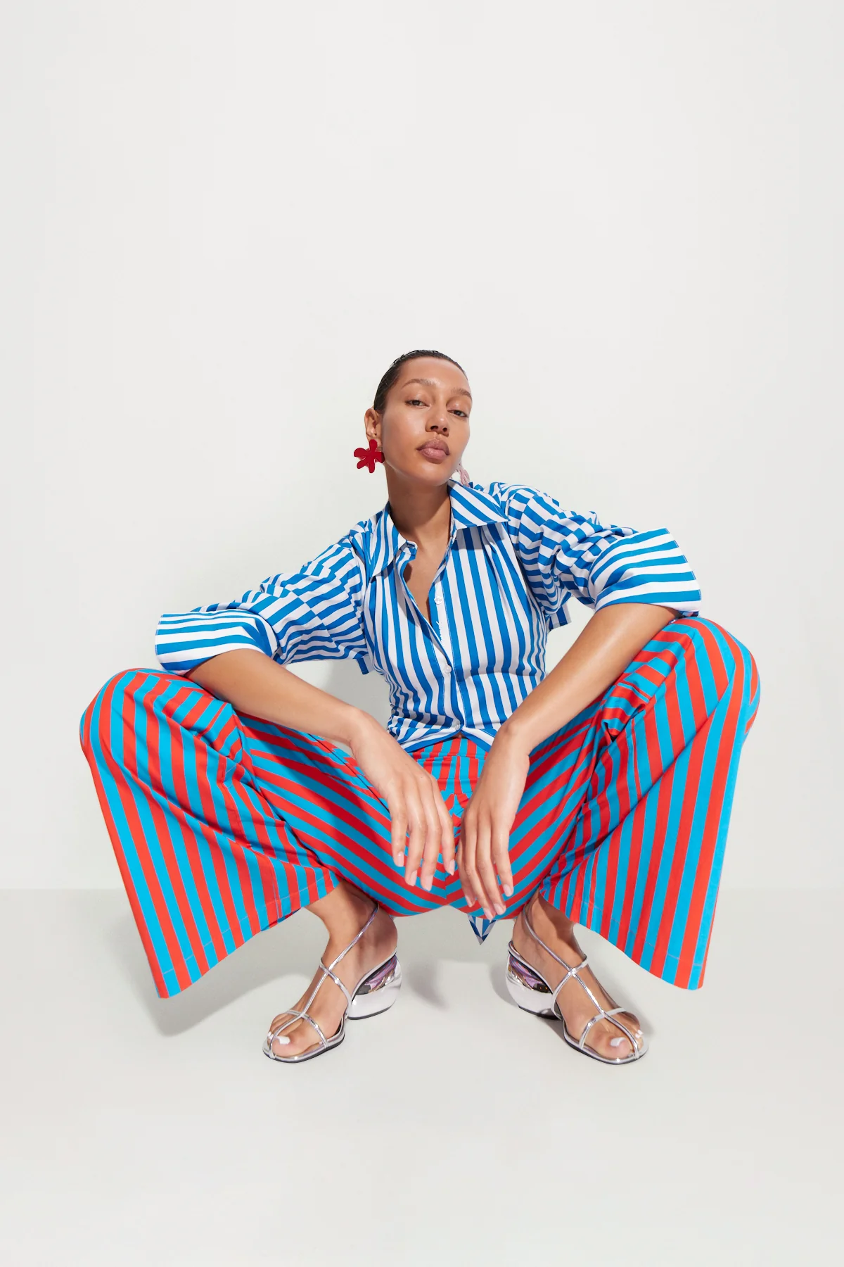 Pia Poplin Pant In Blue/Paprika Stripe - Image 3