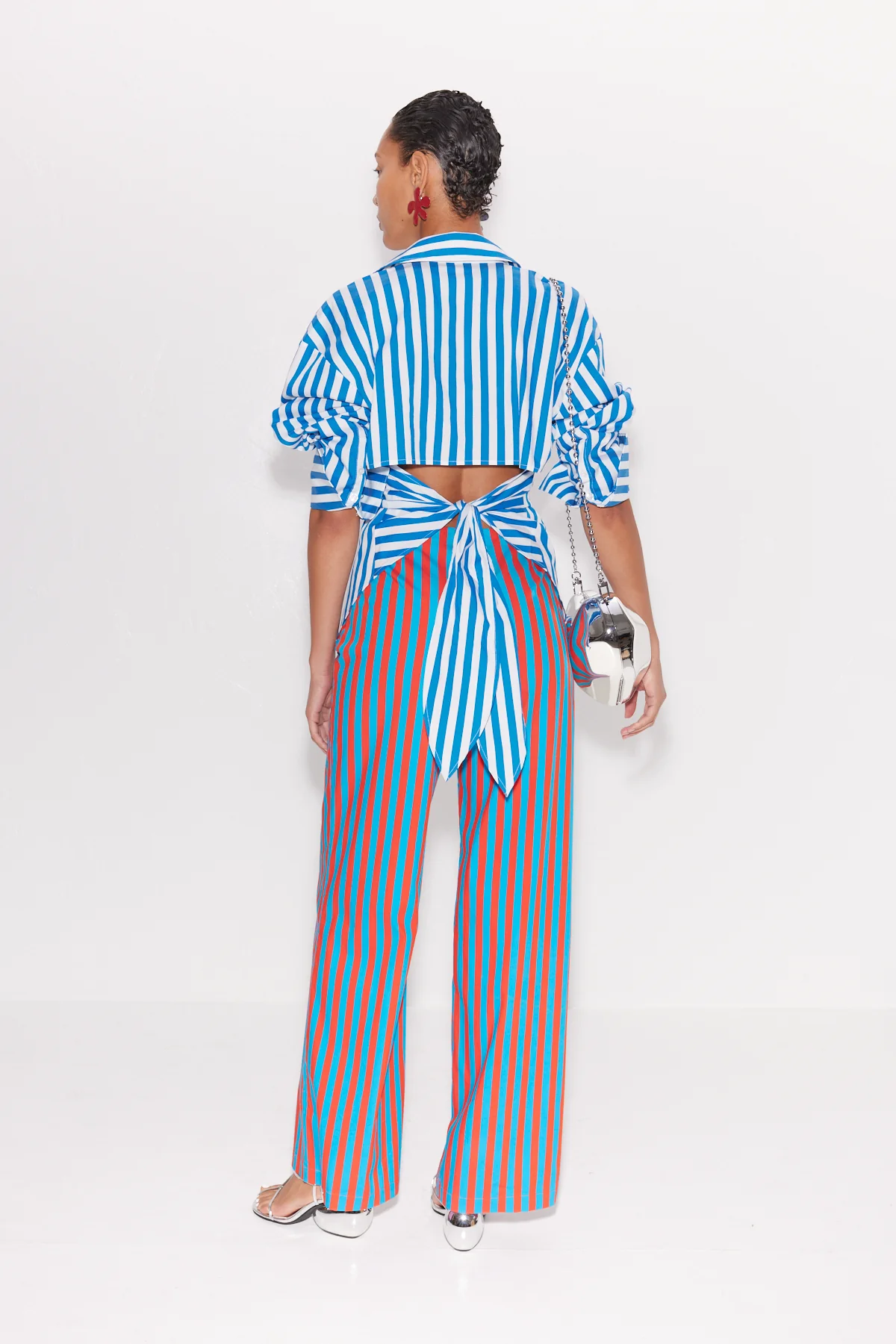 Pia Poplin Pant In Blue/Paprika Stripe - Image 4