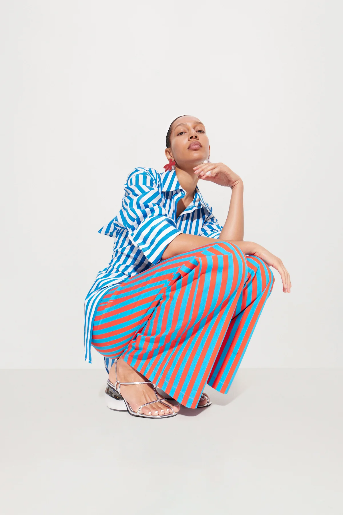 Pia Poplin Pant In Blue/Paprika Stripe - Image 6