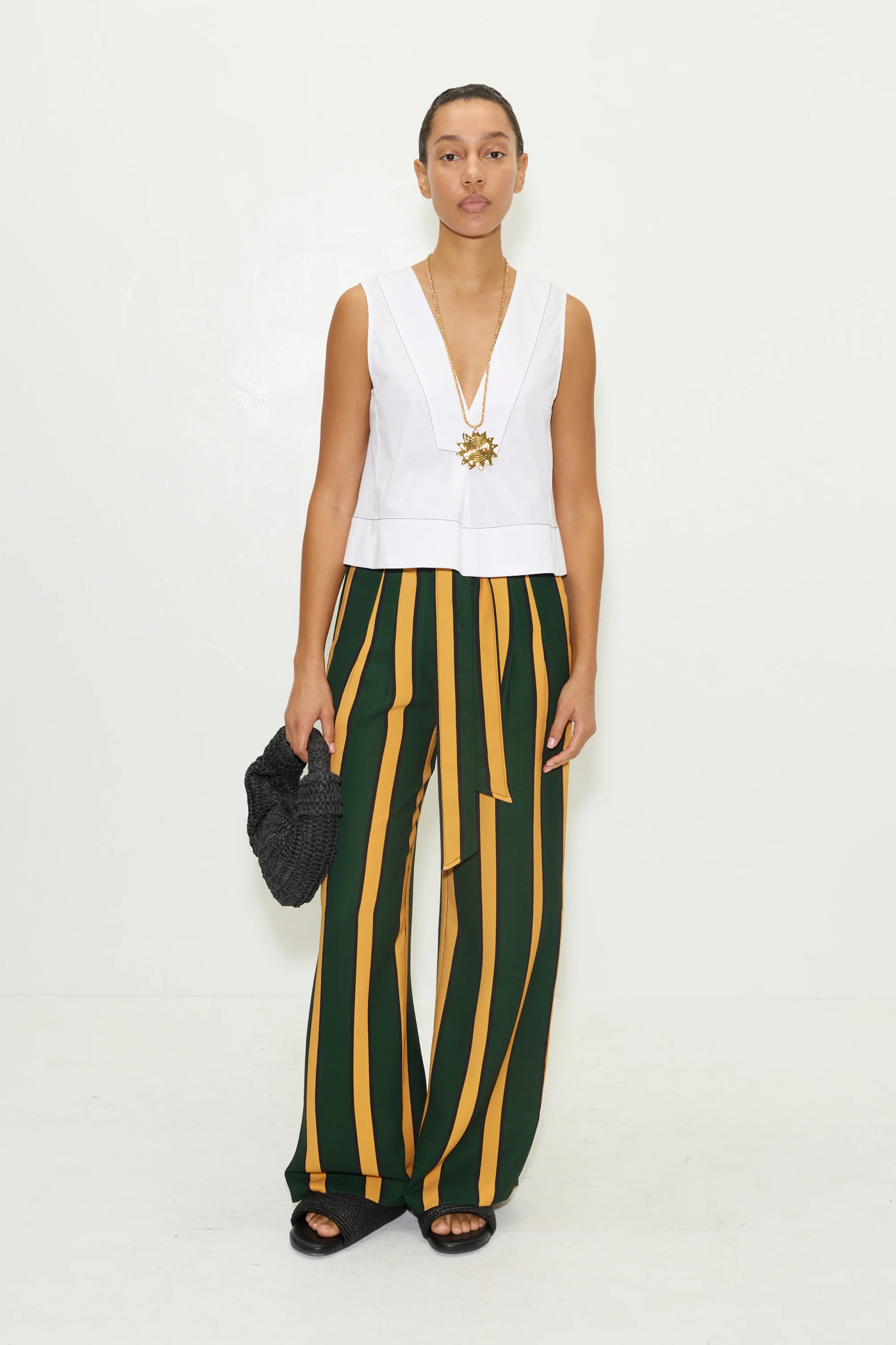 Alto Crepe Pant in Fern/Mustard Stripe - Image 3