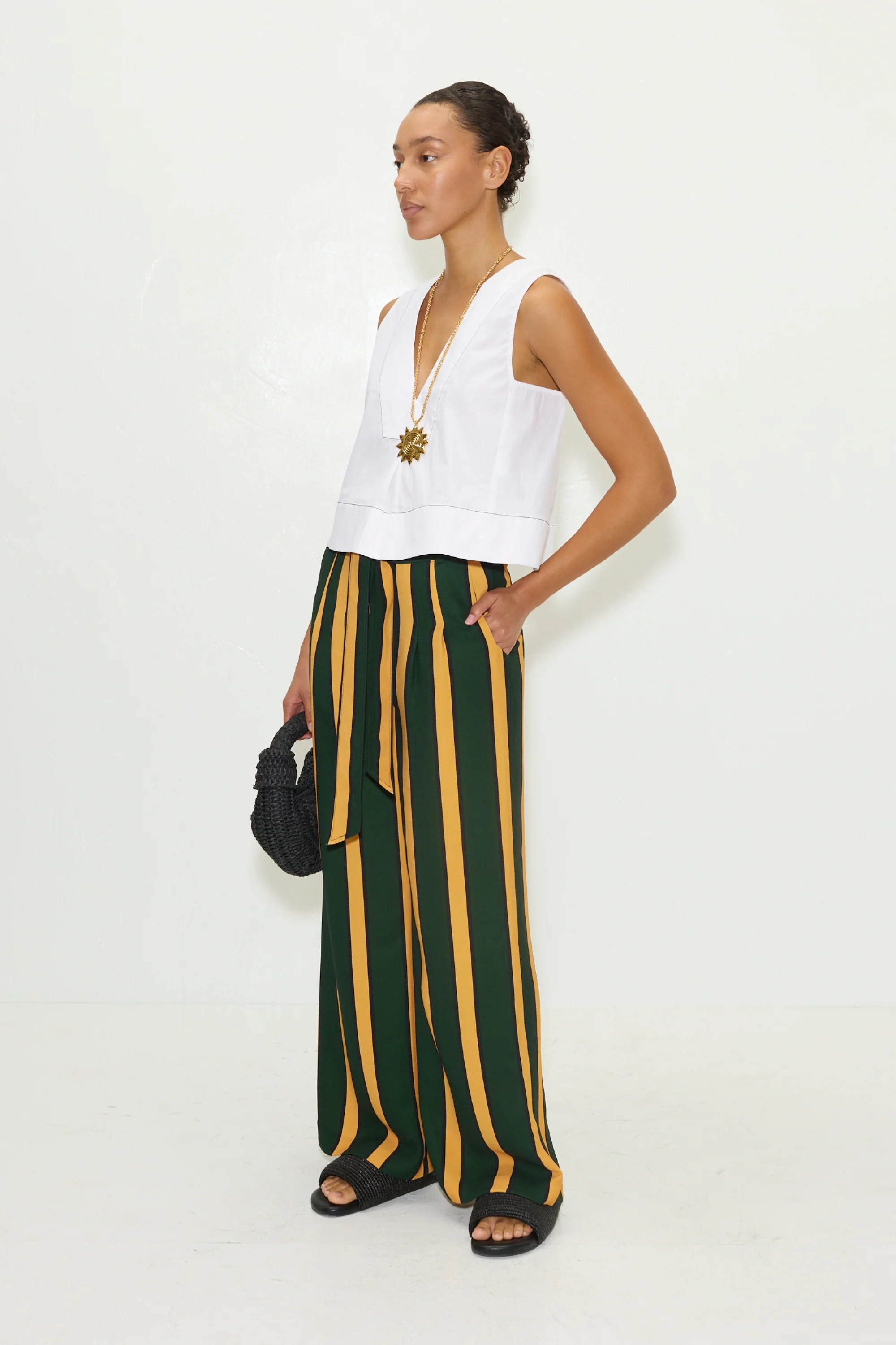 Alto Crepe Pant in Fern/Mustard Stripe - Image 4