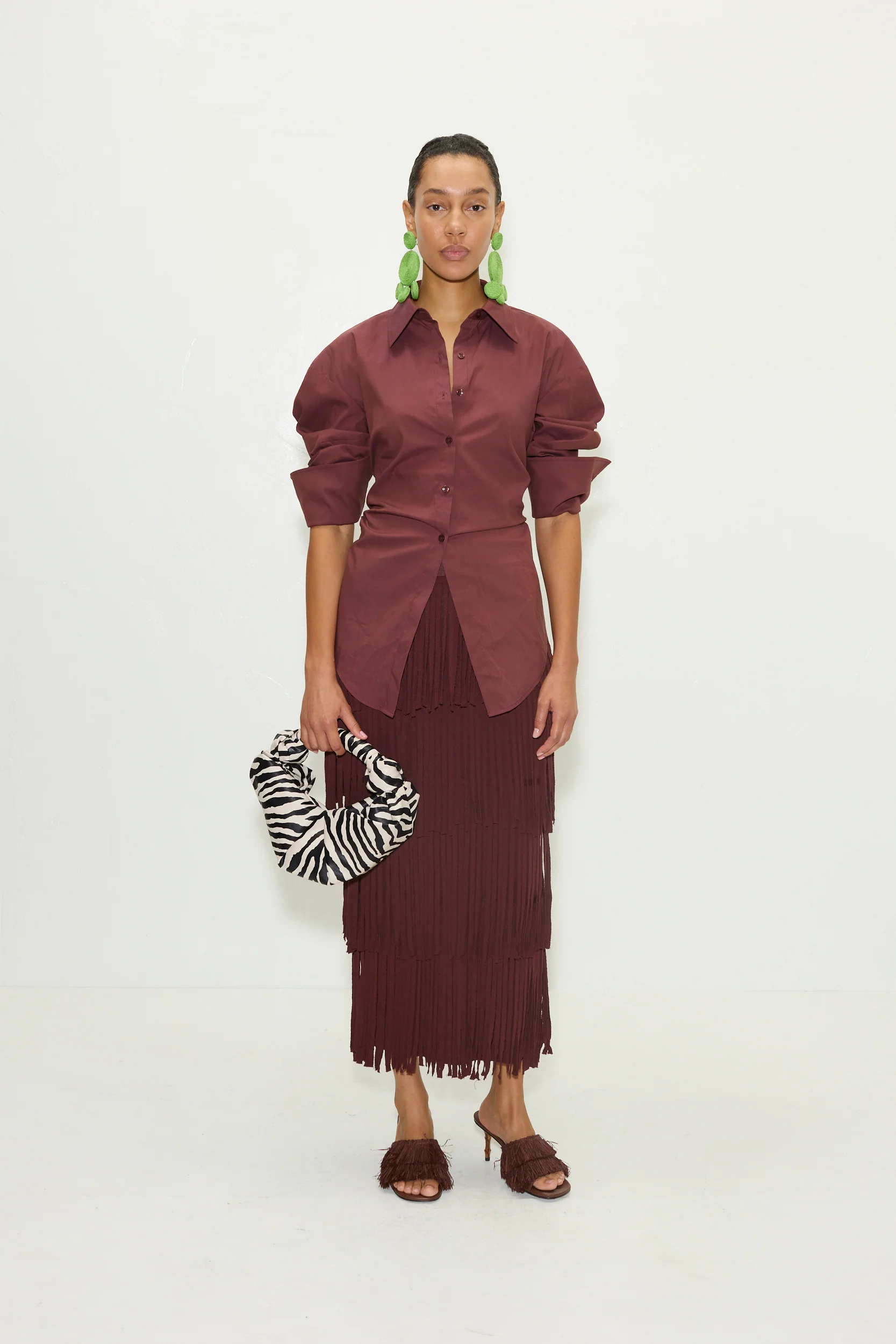 Za Za Knit Fringe Skirt In Choco Brown - Image 3