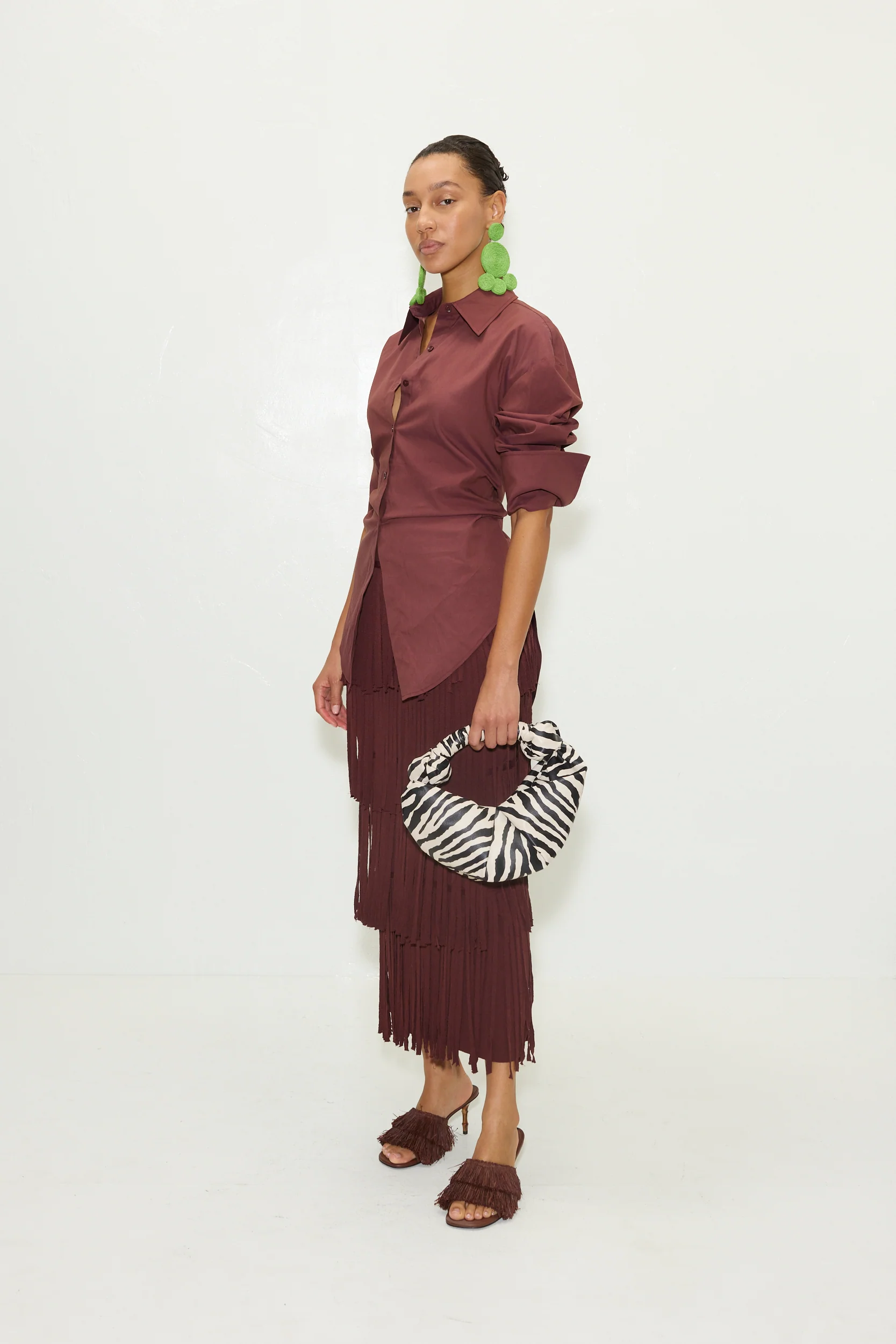 Za Za Knit Fringe Skirt In Choco Brown - Image 4