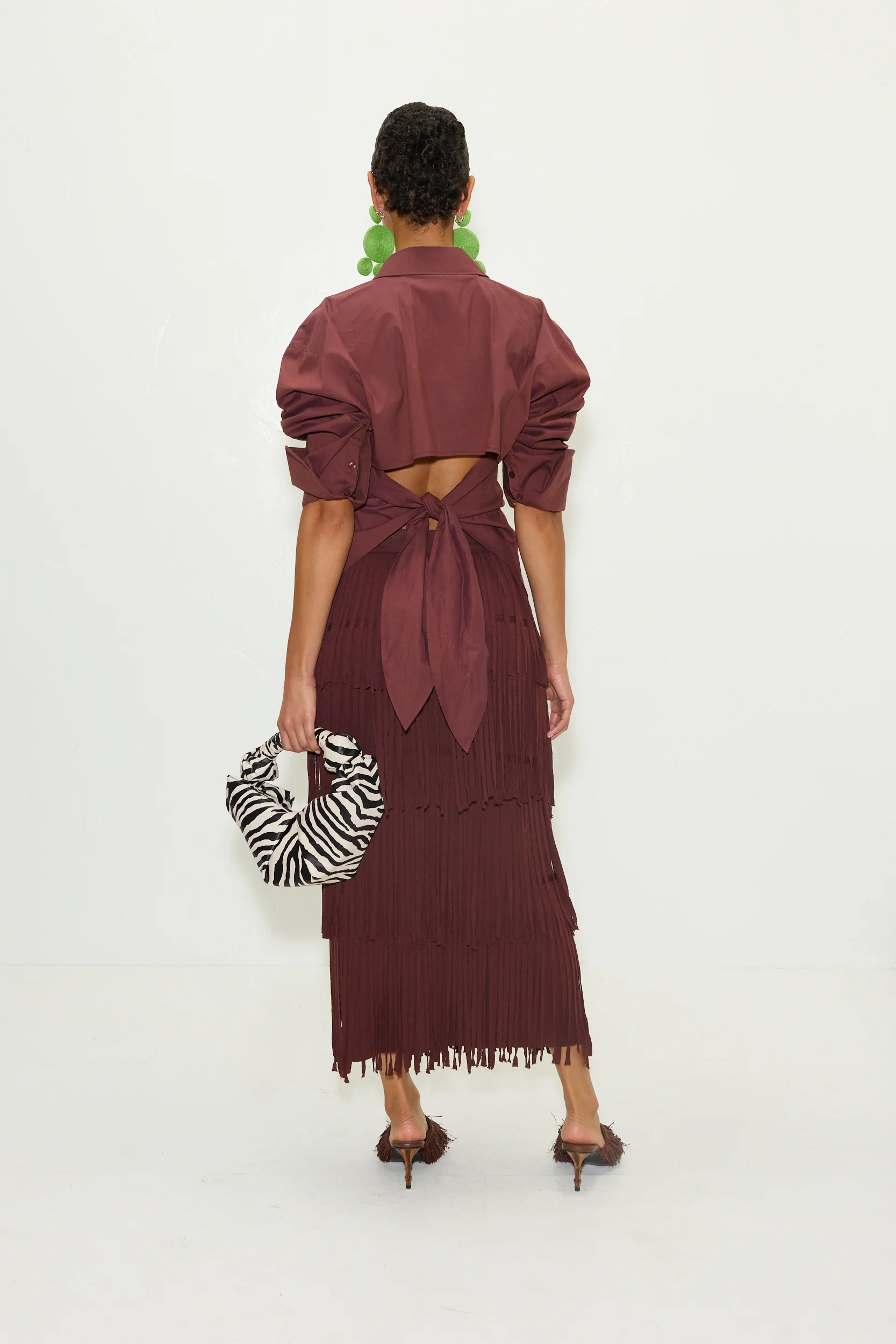 Za Za Knit Fringe Skirt In Choco Brown - Image 5
