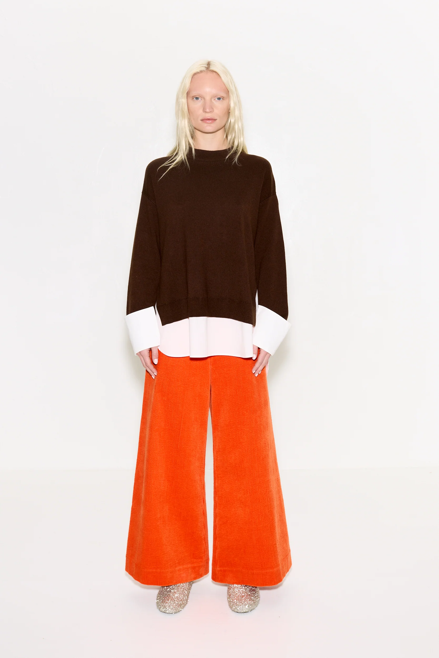 Pip Poplin Combo Sweater In Choco Brown/Macadamia - Image 4