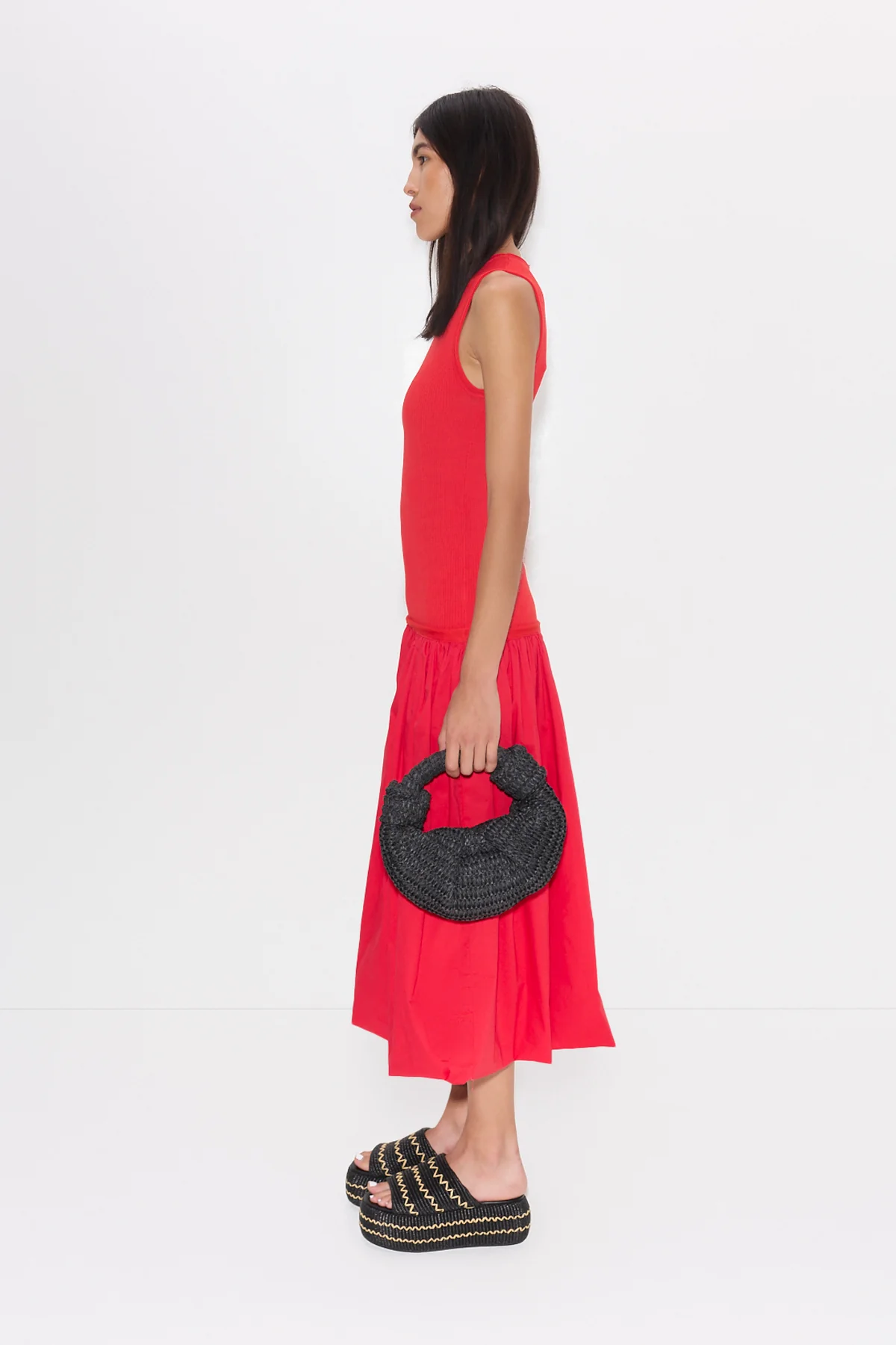 Yanez Poplin Combo Dress in Cherry Red - Image 4