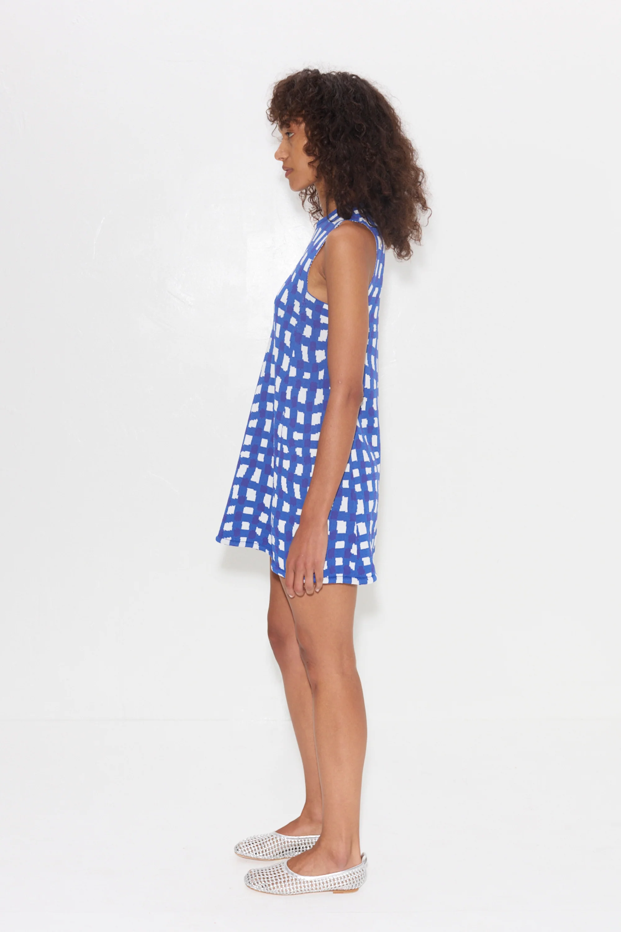 Knits By Zana Knit Mini Dress in Klein Blue Wavy Gingham - Image 3